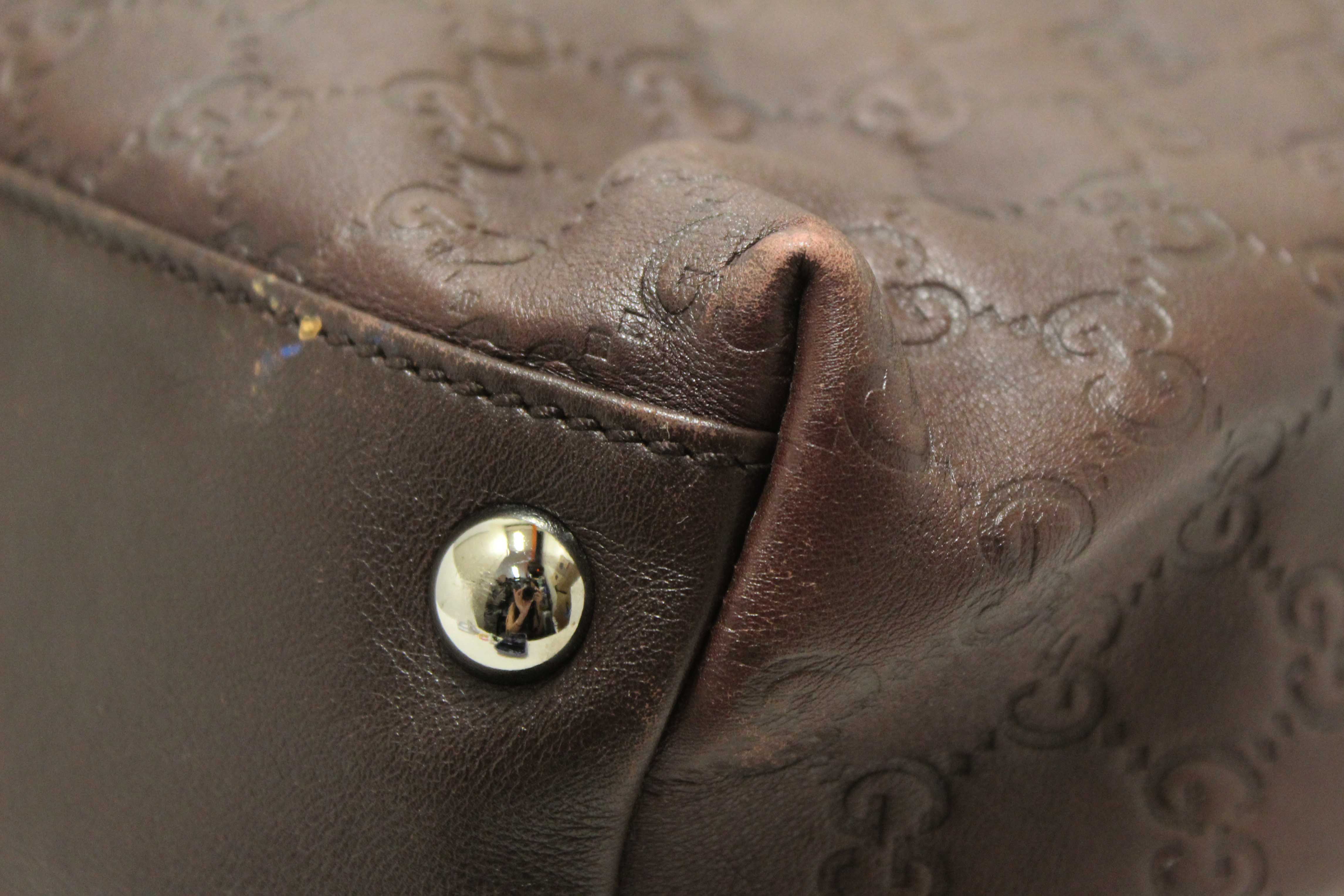 Authentic Gucci Brown GG Guccissima Leather Large Tote Bag 162913