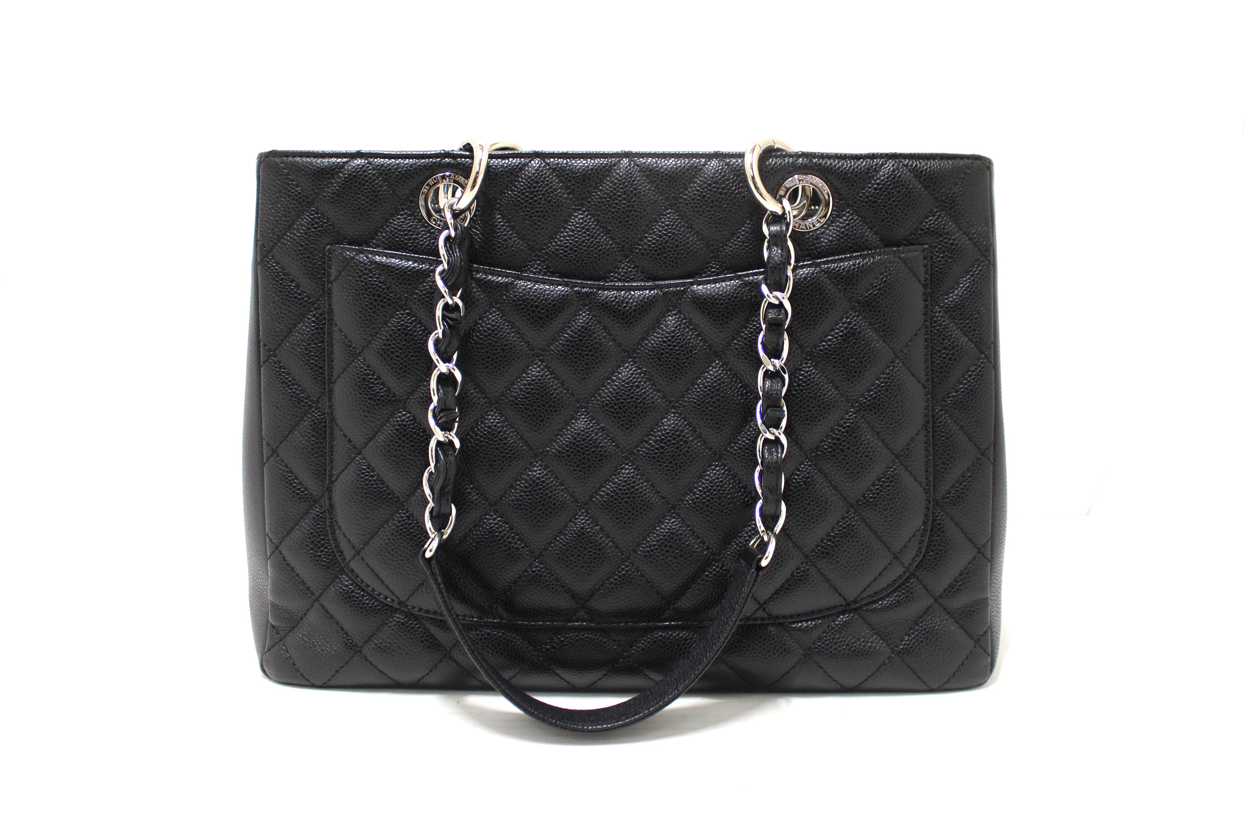 Authentic Chanel Black Quilted Caviar Leather Grand Shopper Tote Shoulder Bag