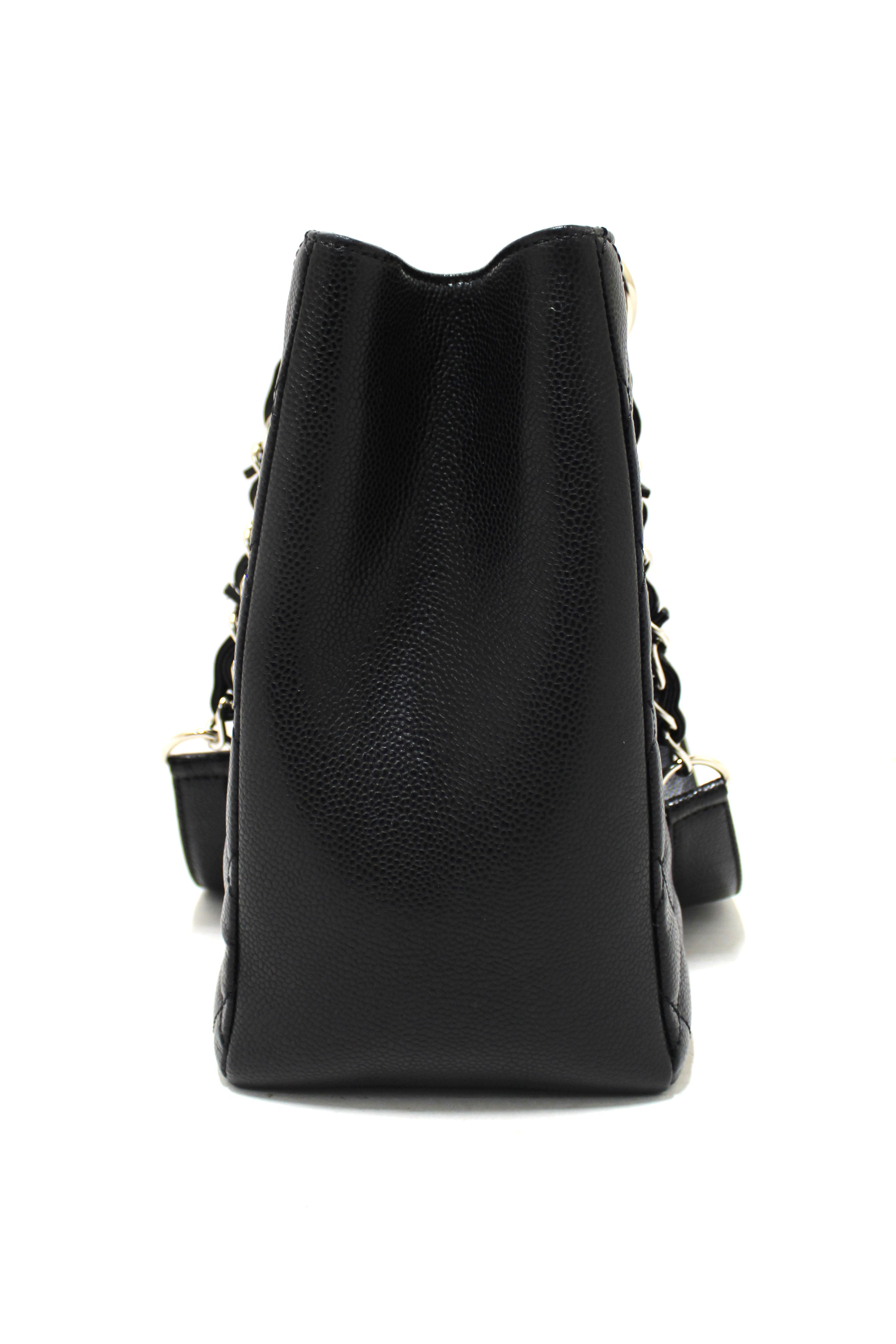 Authentic Chanel Black Quilted Caviar Leather Grand Shopper Tote Shoulder Bag