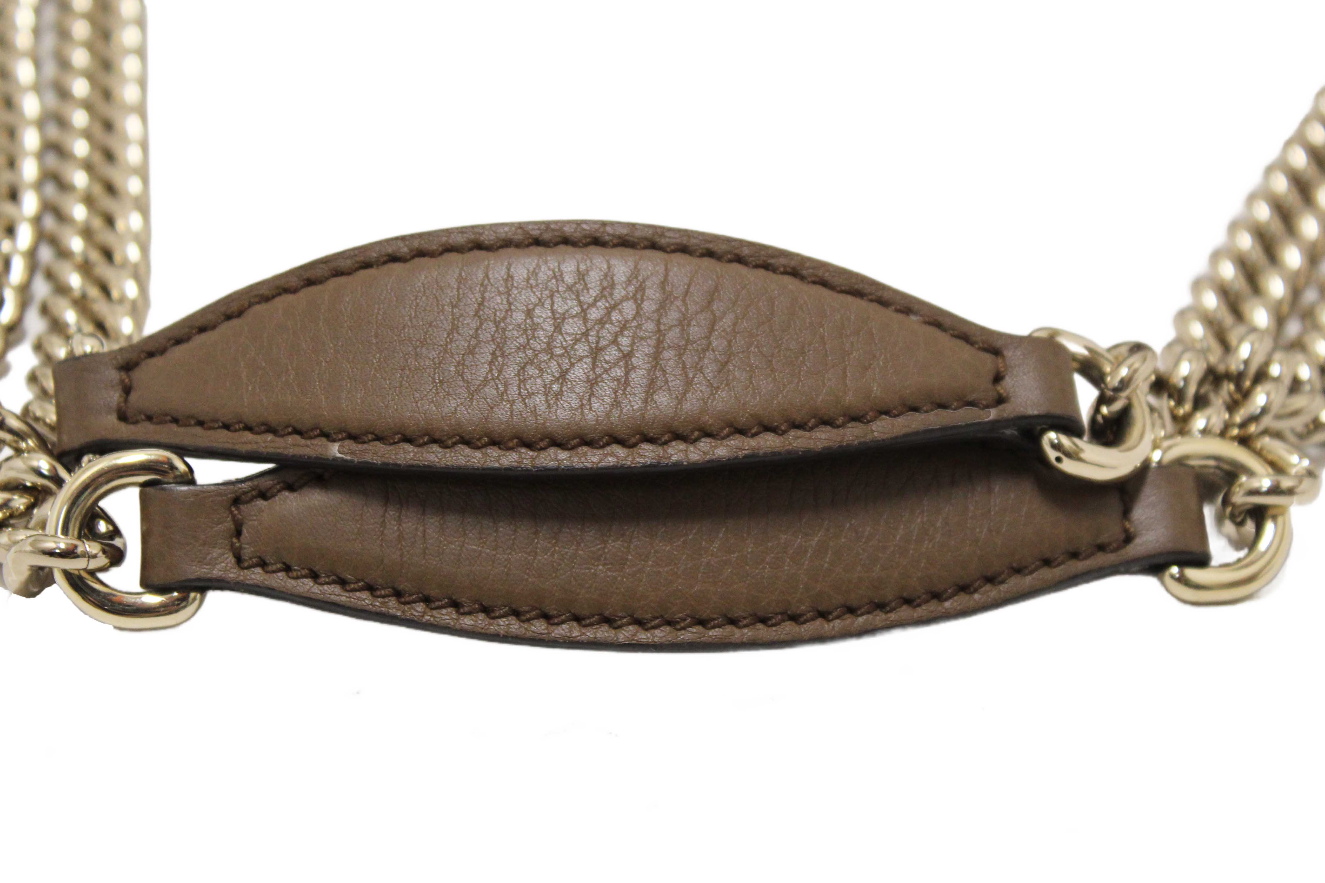 Authentic Gucci Brown Pebbled Calfskin Medium Soho Chain Shoulder Bag 308982