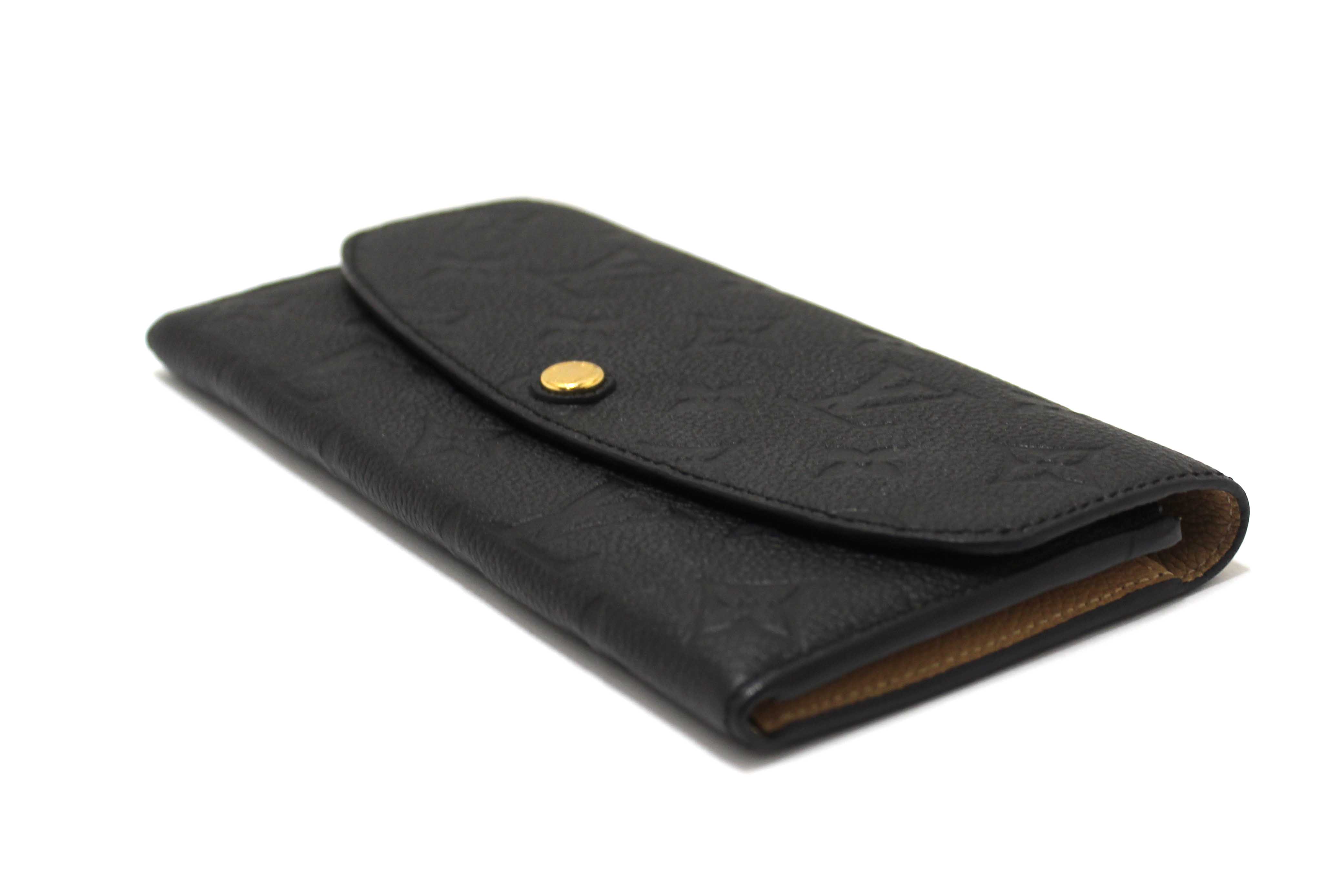 Authentic Louis Vuitton Black Monogram Empreinte Leather Emilie Long Wallet