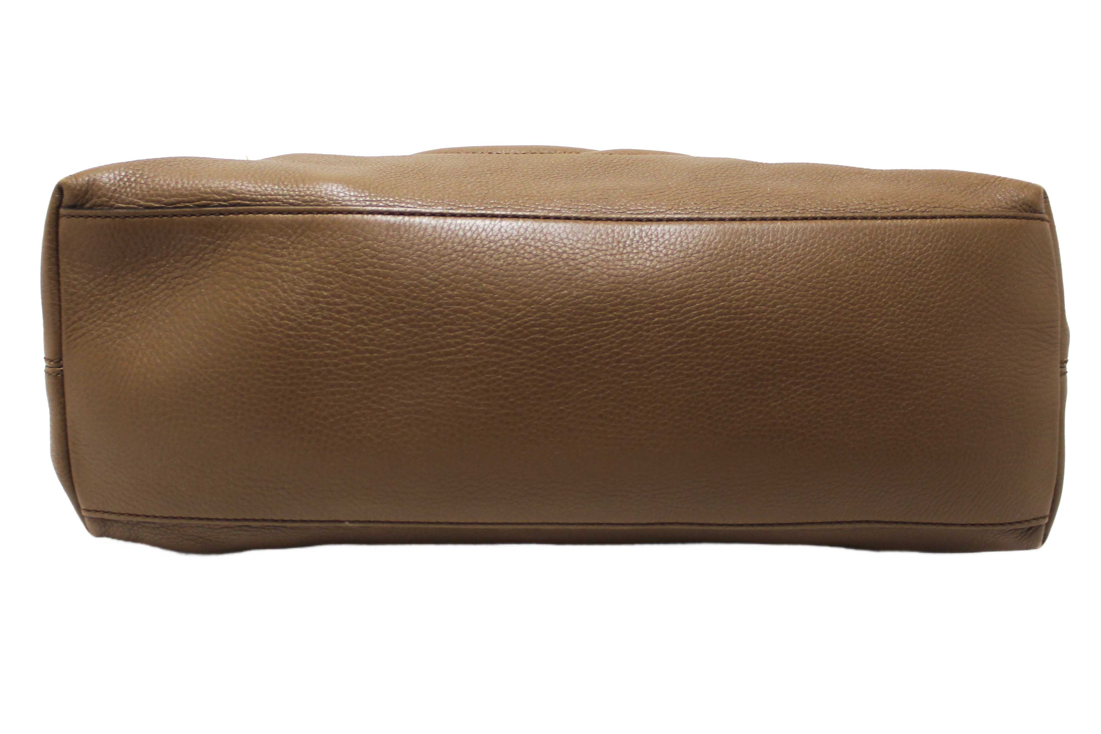 Authentic Gucci Brown Pebbled Calfskin Medium Soho Chain Shoulder Bag 308982