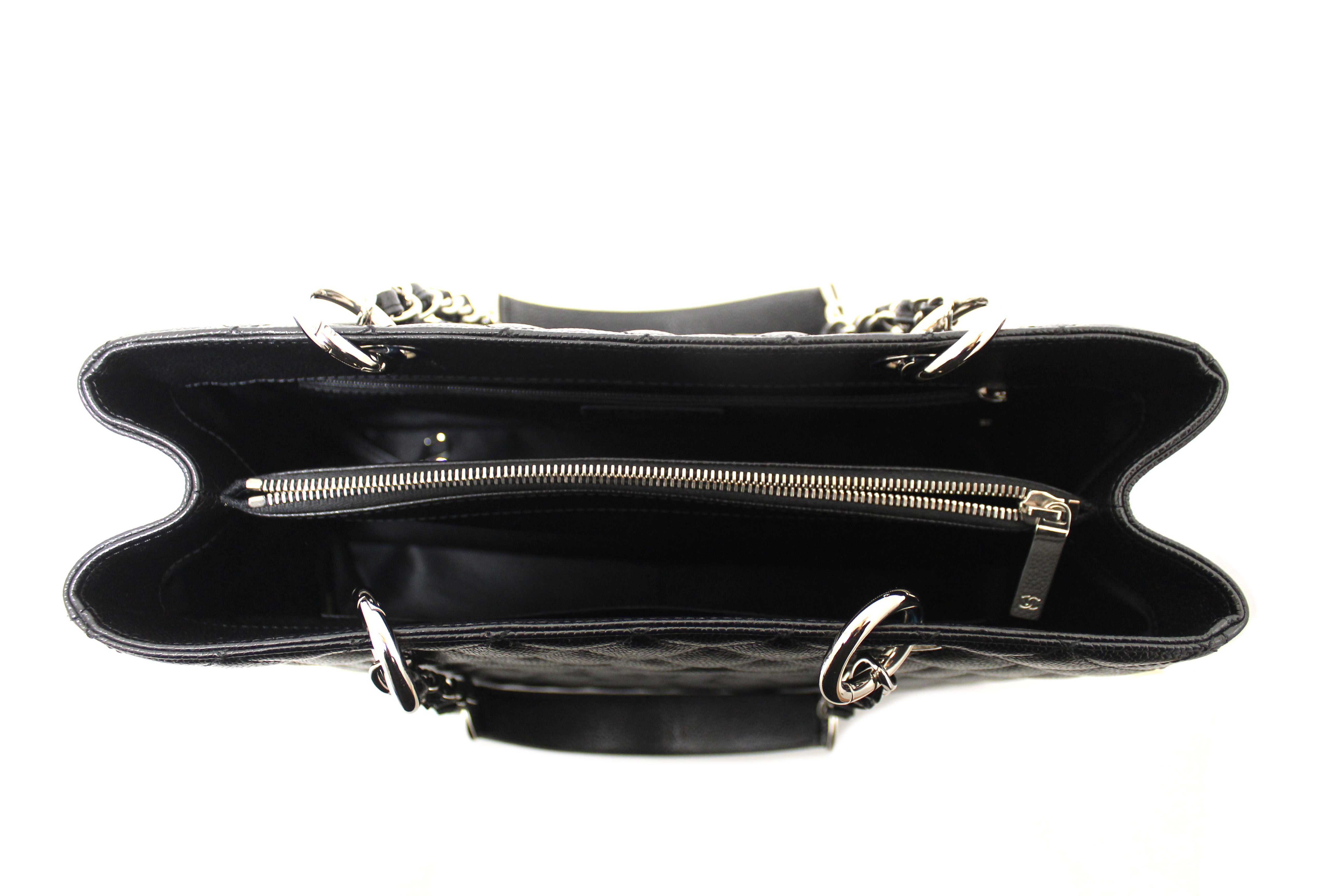 Authentic Chanel Black Quilted Caviar Leather Grand Shopper Tote Shoulder Bag