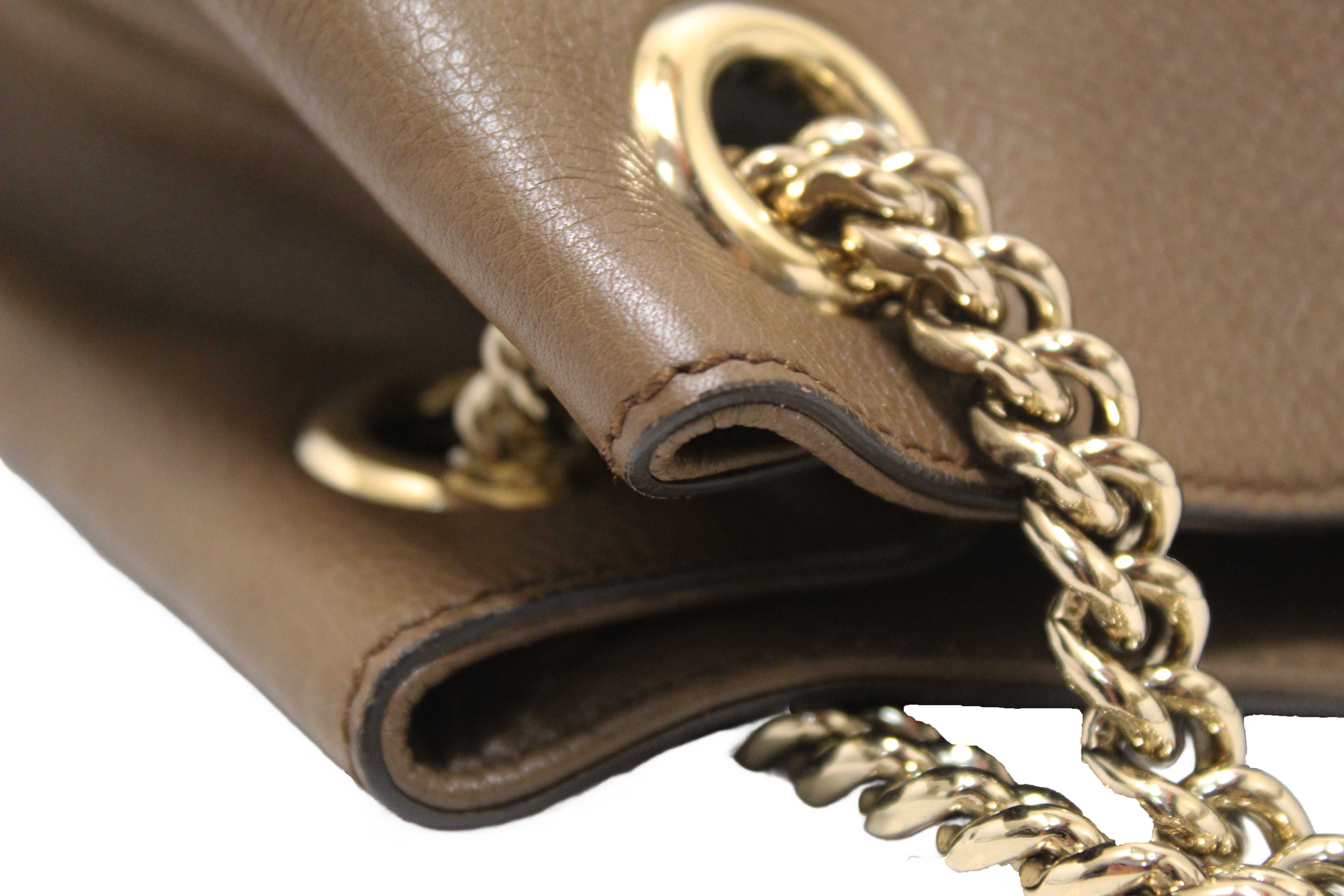 Authentic Gucci Brown Pebbled Calfskin Medium Soho Chain Shoulder Bag 308982