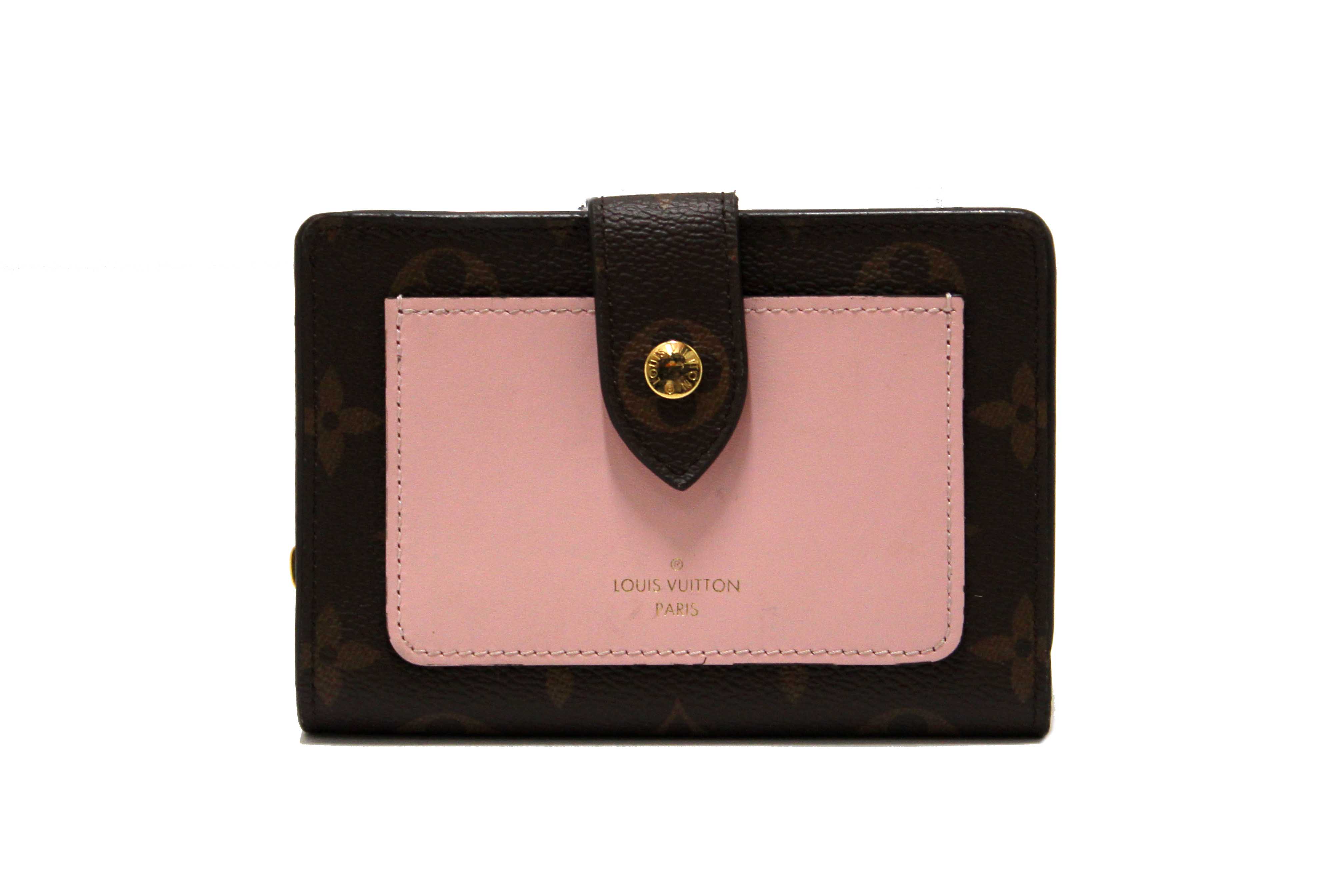 Authentic Louis Vuitton Classic Monogram Canvas with Rose Ballerine Leather Juliette Wallet