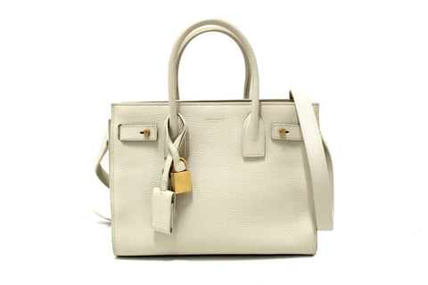Authentic Yves Saint Laurent YSL White Leather Baby Sac De Jour Tote Handbag