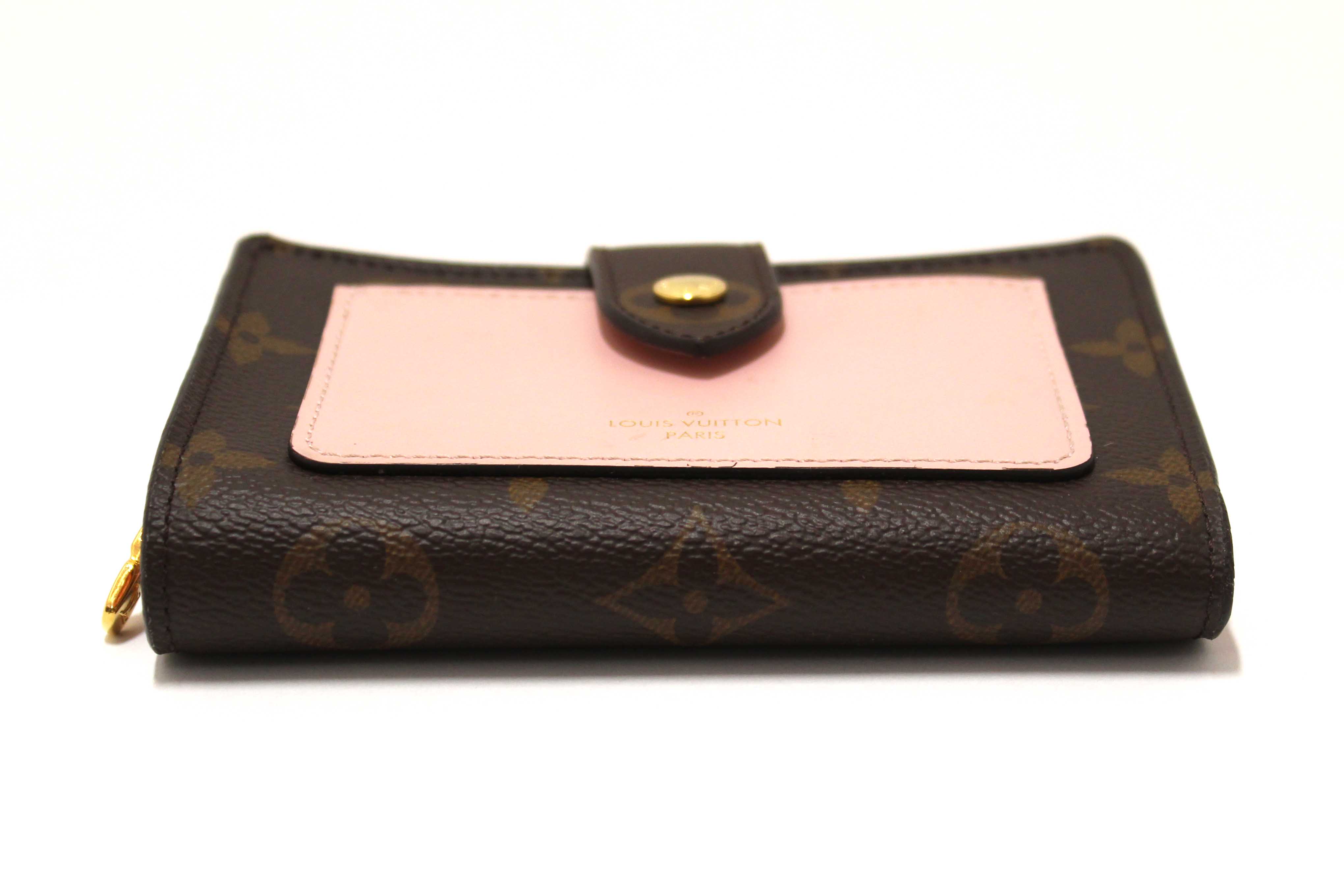 Authentic Louis Vuitton Classic Monogram Canvas with Rose Ballerine Leather Juliette Wallet
