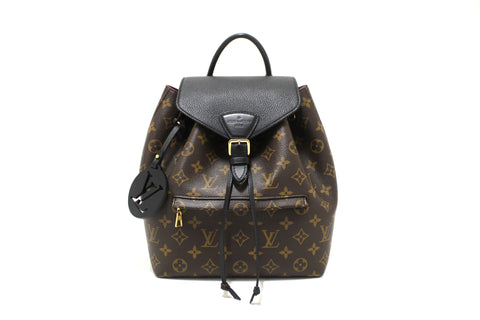 Authentic Louis Vuitton Classic Monogram with Black Leather Montsouris PM Backpack