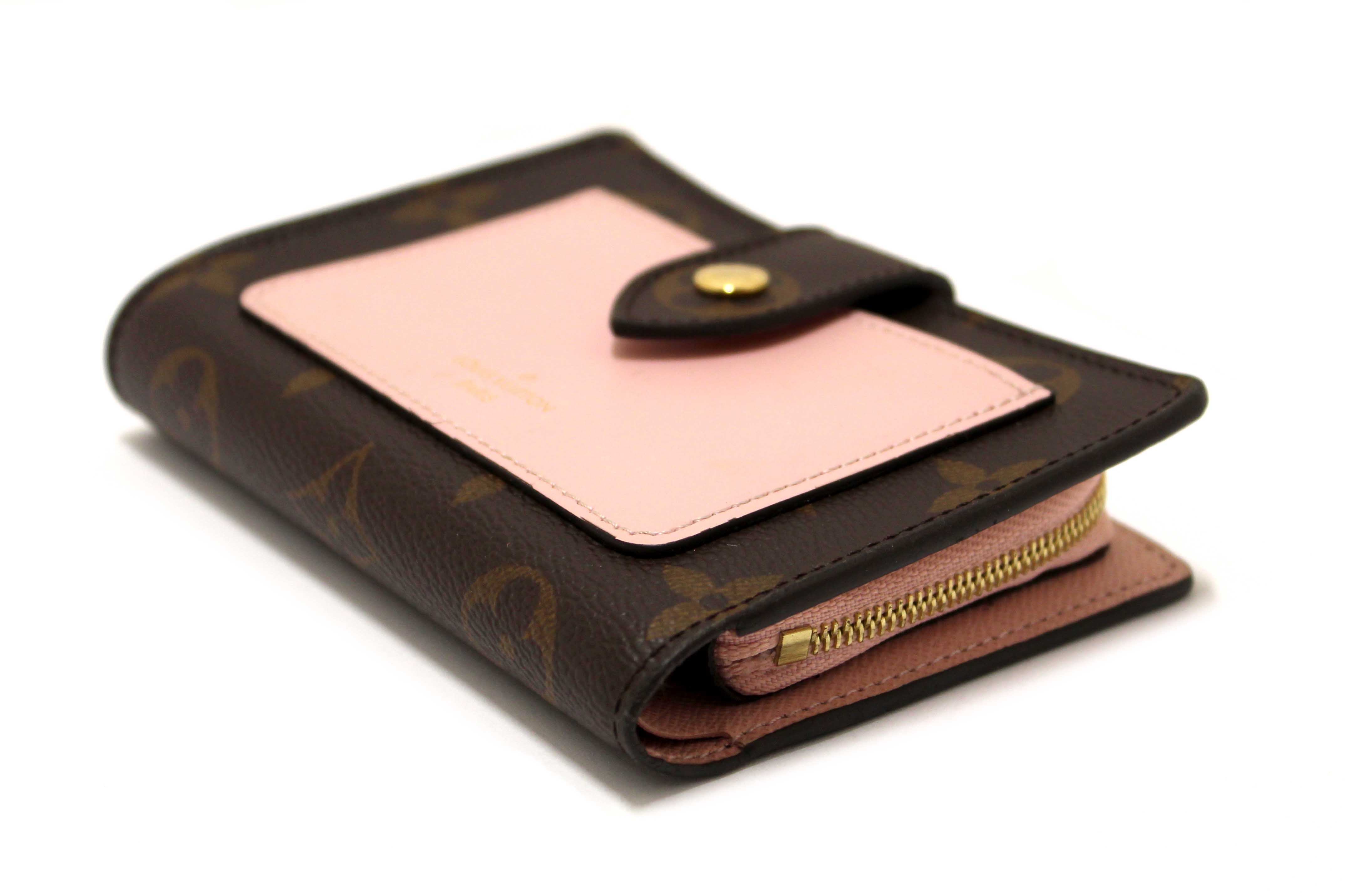 Authentic Louis Vuitton Classic Monogram Canvas with Rose Ballerine Leather Juliette Wallet