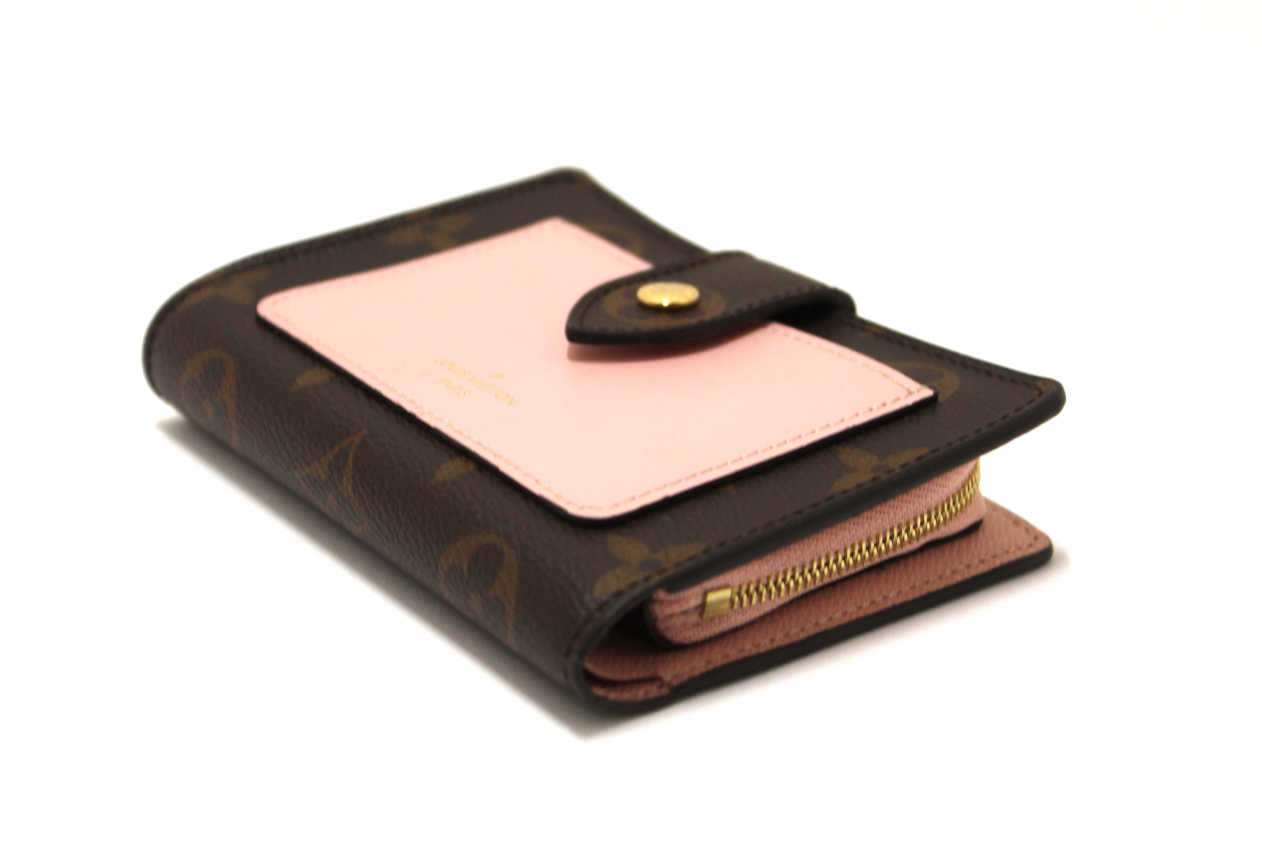 Authentic Louis Vuitton Classic Monogram Canvas with Rose Ballerine Leather Juliette Wallet