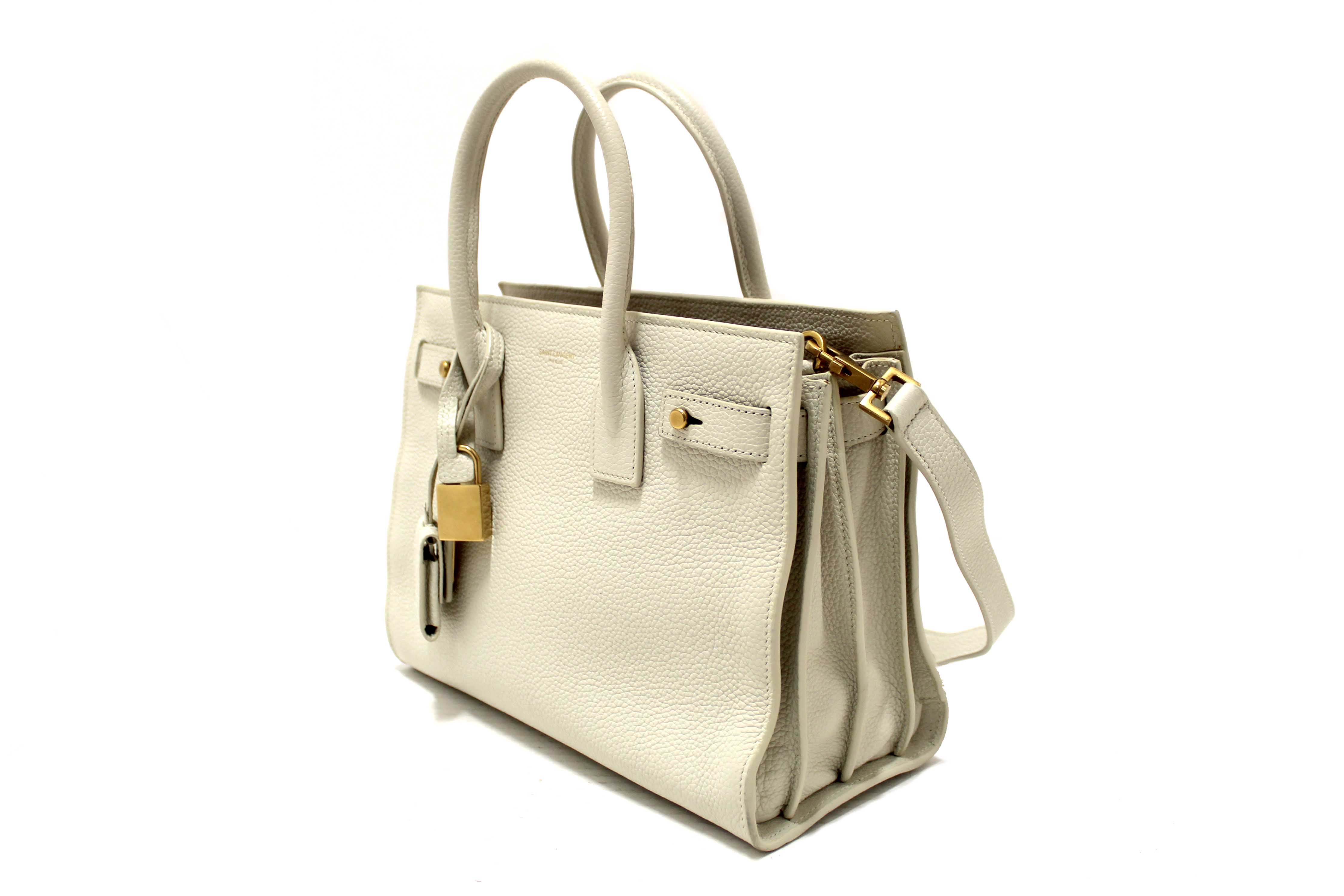 Authentic Yves Saint Laurent YSL White Leather Baby Sac De Jour Tote Handbag