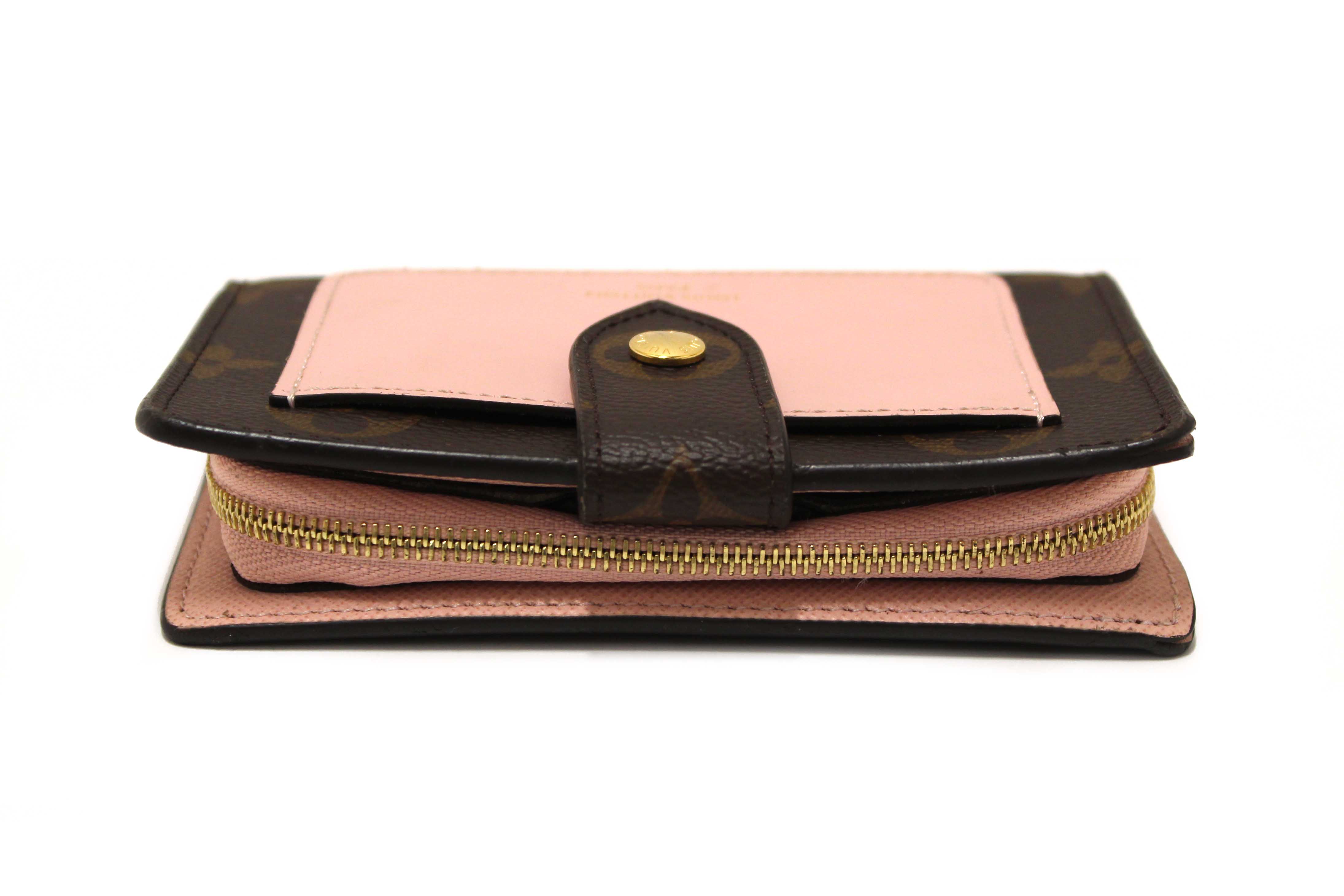 Authentic Louis Vuitton Classic Monogram Canvas with Rose Ballerine Leather Juliette Wallet