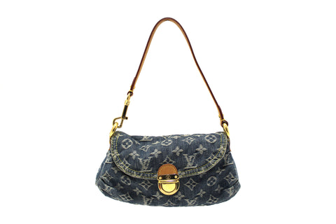 Authentic Louis Vuitton Monogram Blue Denim Mini Pleaty Bag