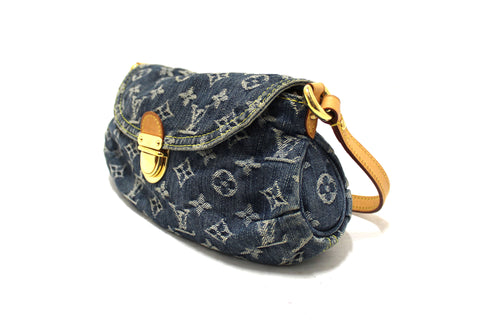 Authentic Louis Vuitton Monogram Blue Denim Mini Pleaty Bag