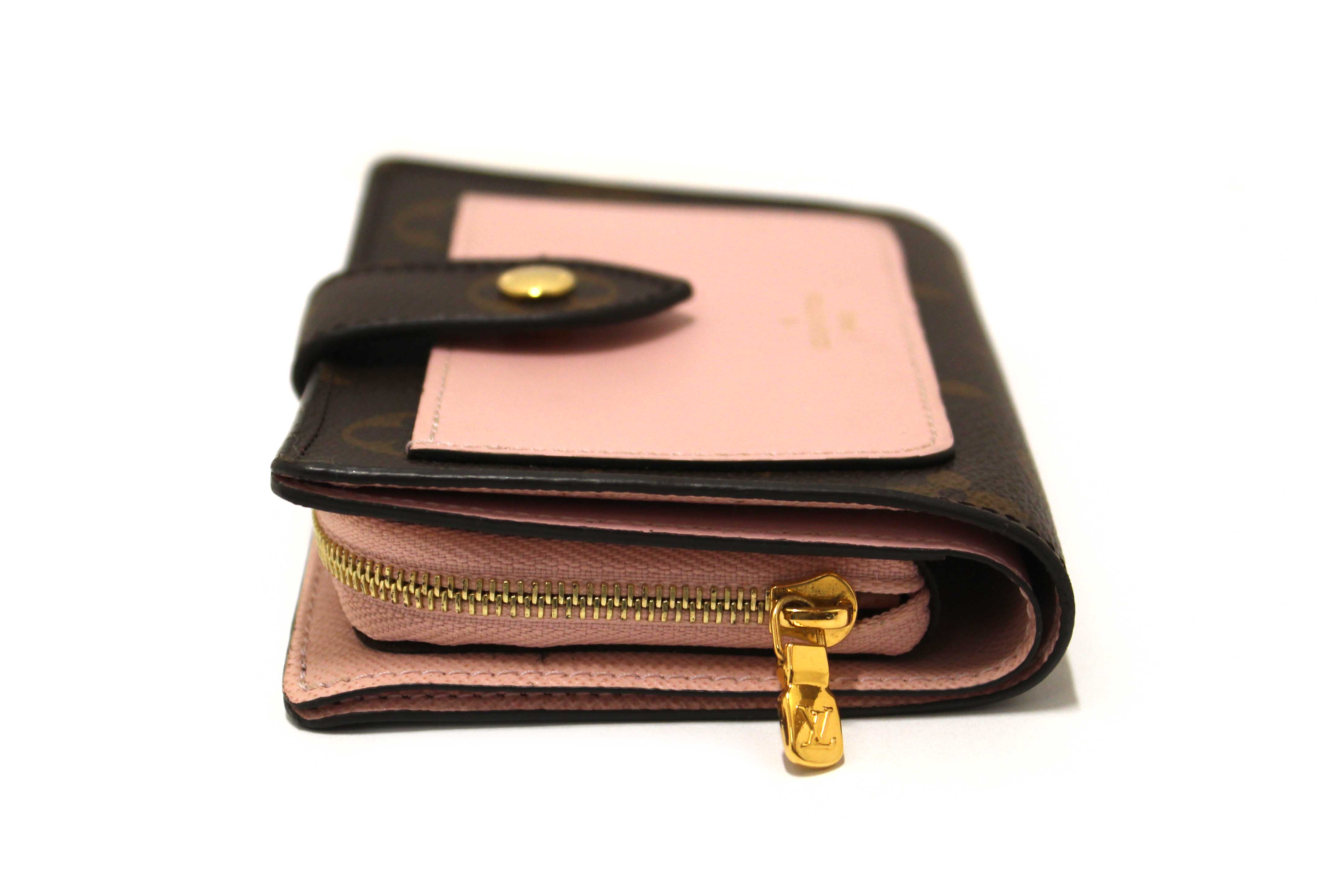 Authentic Louis Vuitton Classic Monogram Canvas with Rose Ballerine Leather Juliette Wallet