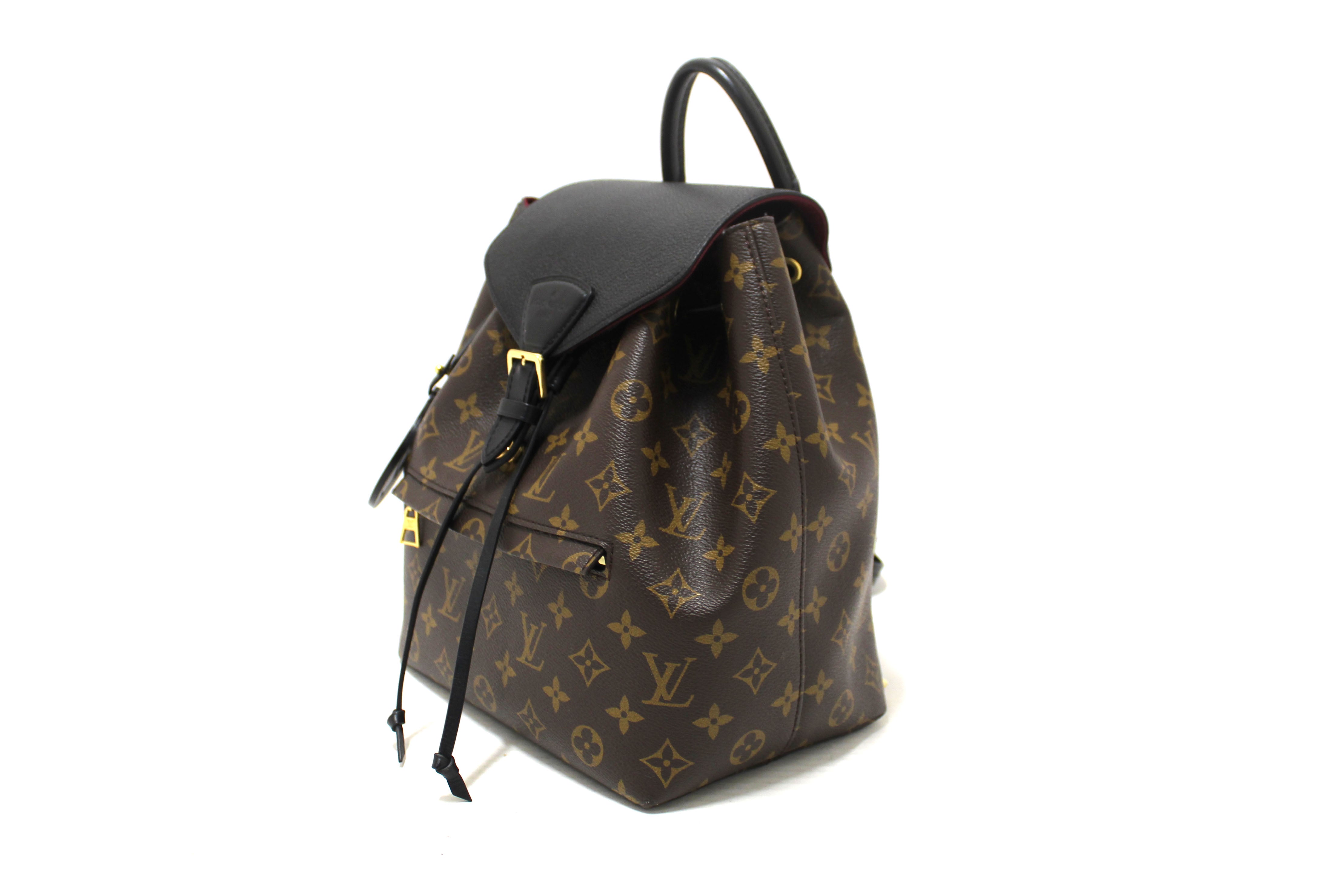 Authentic Louis Vuitton Classic Monogram with Black Leather Montsouris PM Backpack