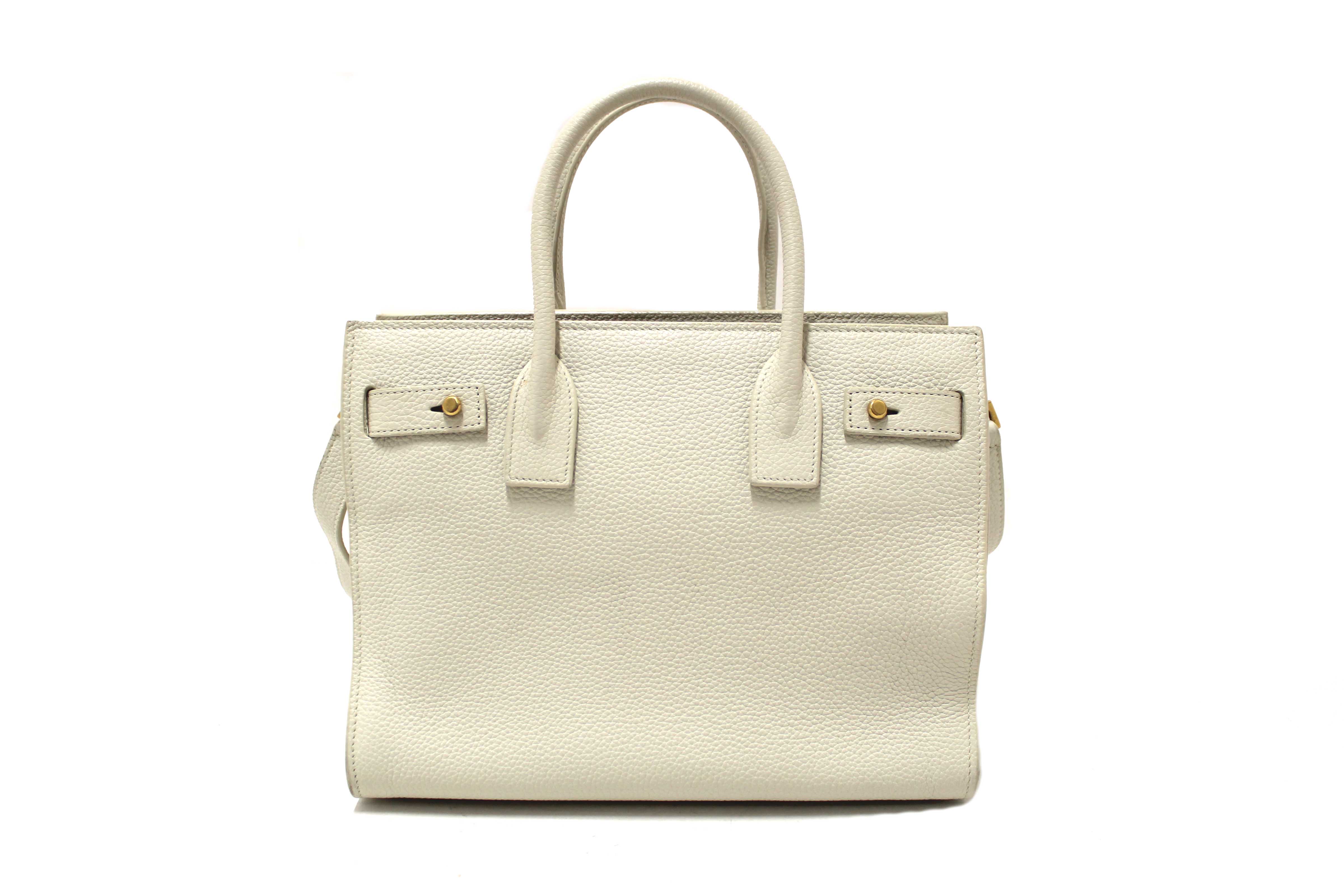 Authentic Yves Saint Laurent YSL White Leather Baby Sac De Jour Tote Handbag