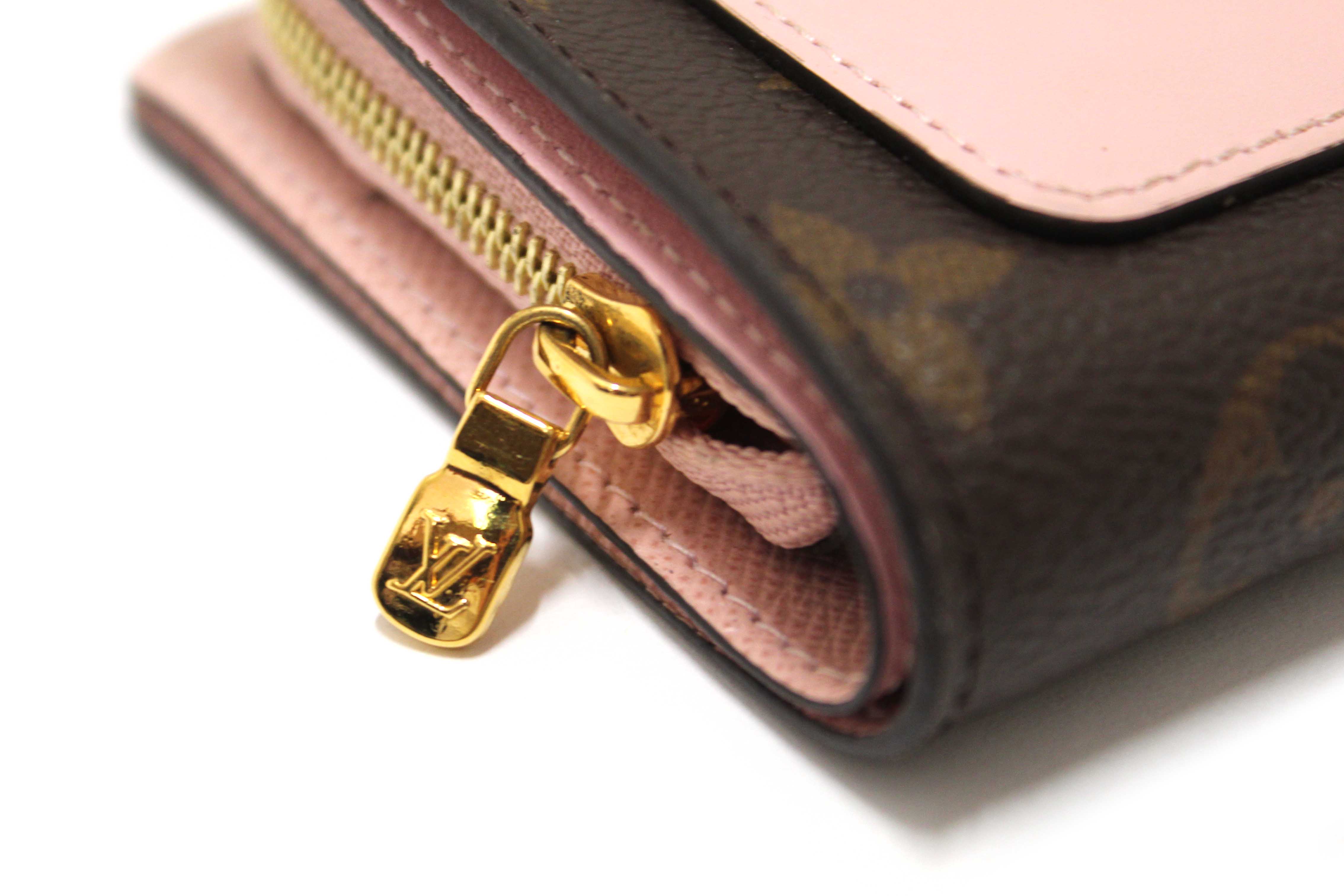 Authentic Louis Vuitton Classic Monogram Canvas with Rose Ballerine Leather Juliette Wallet
