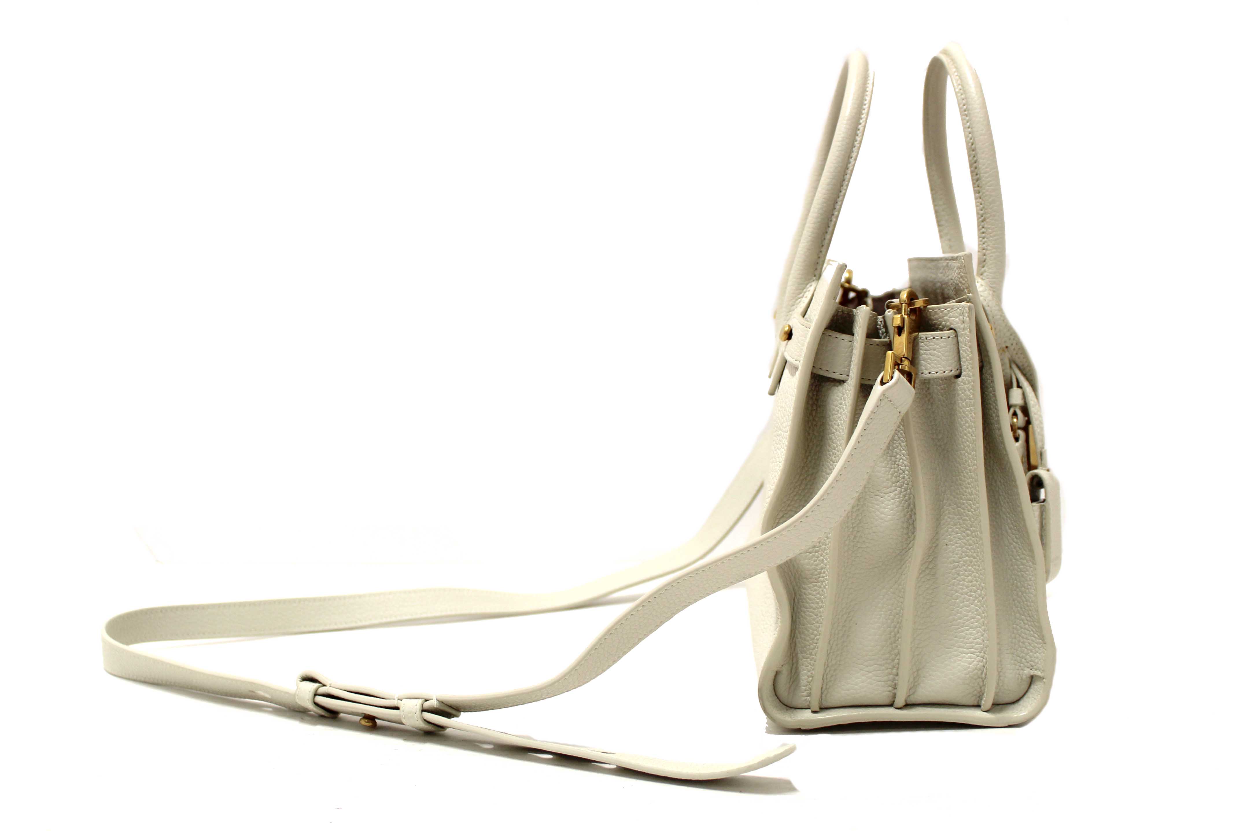 Authentic Yves Saint Laurent YSL White Leather Baby Sac De Jour Tote Handbag