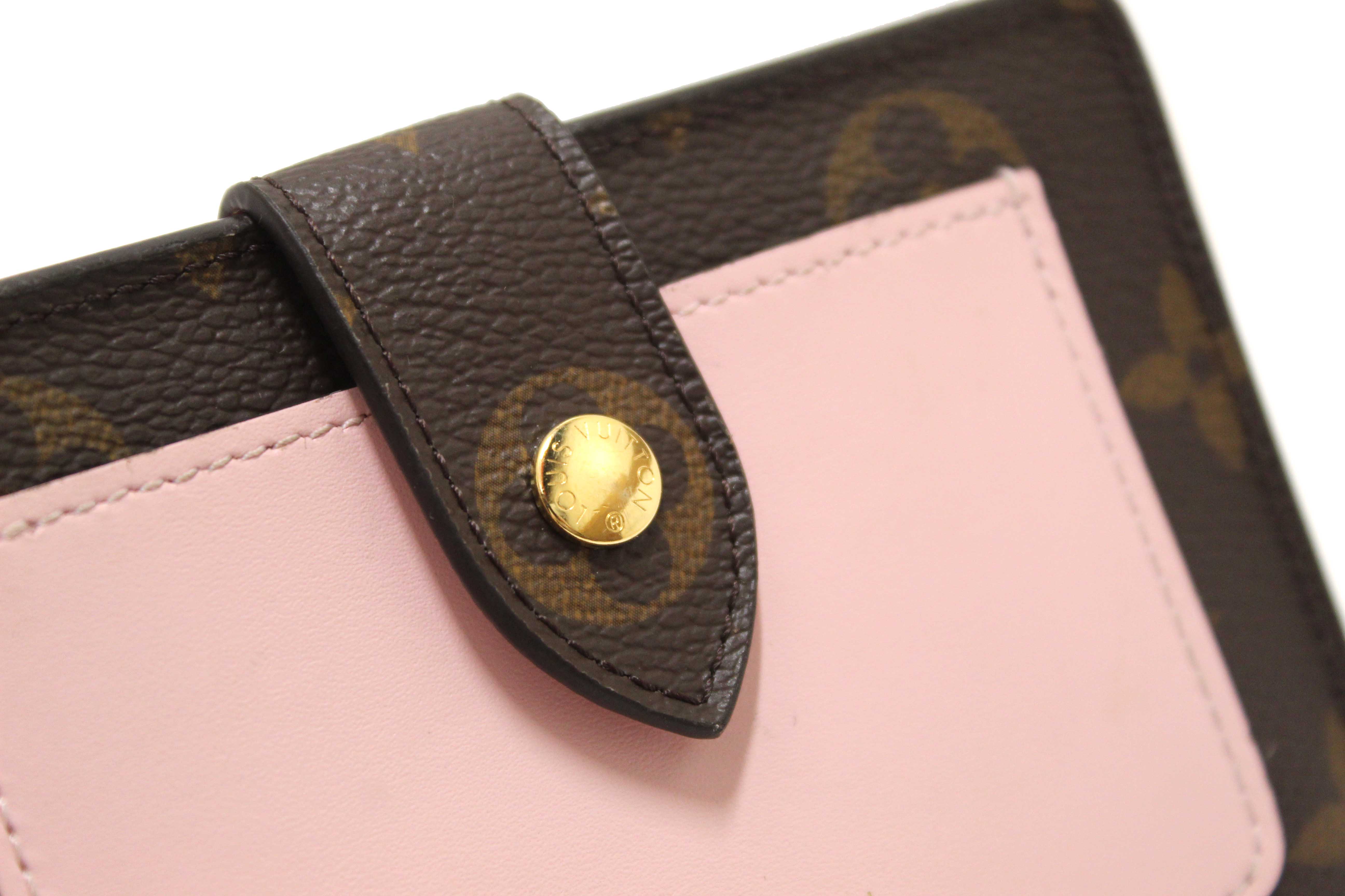 Authentic Louis Vuitton Classic Monogram Canvas with Rose Ballerine Leather Juliette Wallet