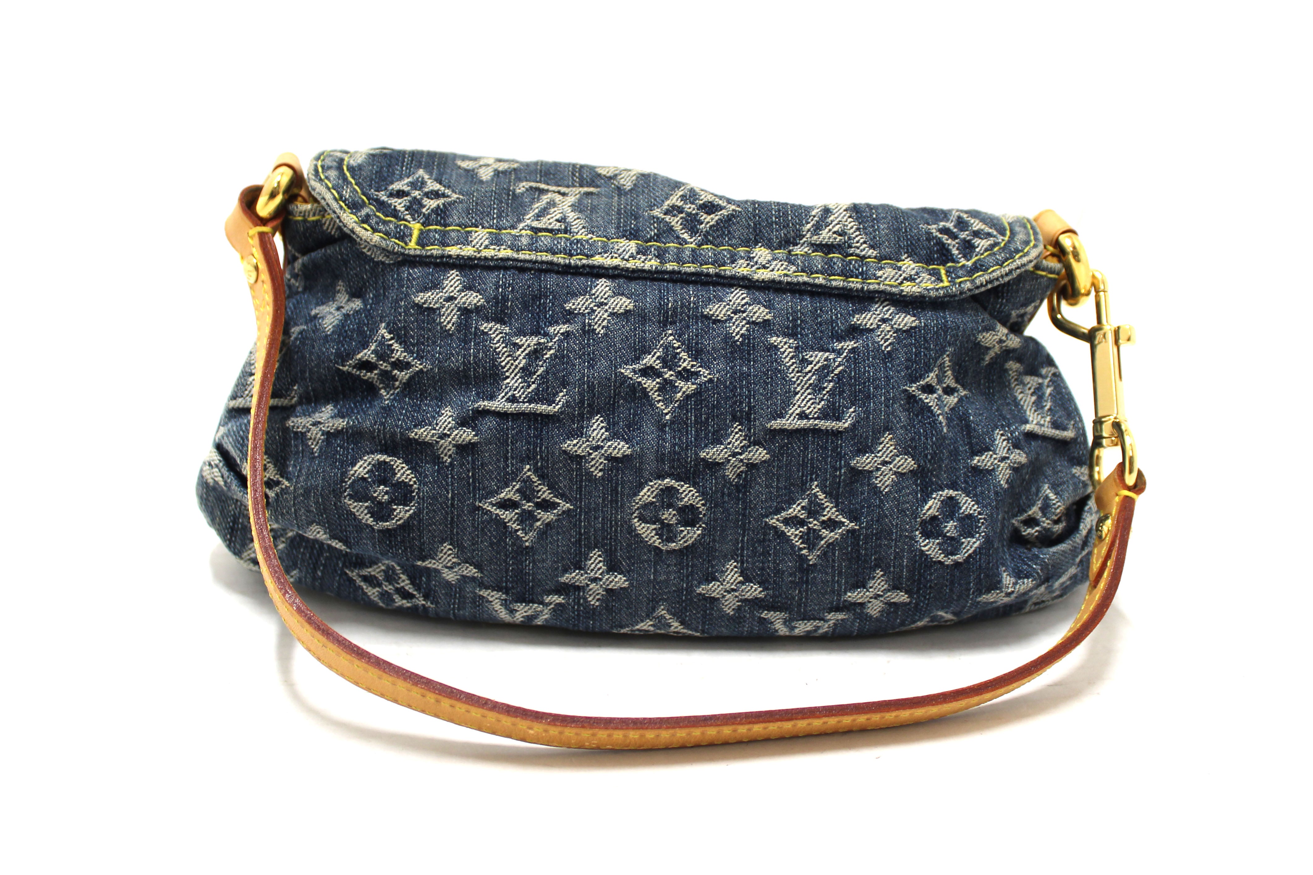 Authentic Louis Vuitton Monogram Blue Denim Mini Pleaty Bag