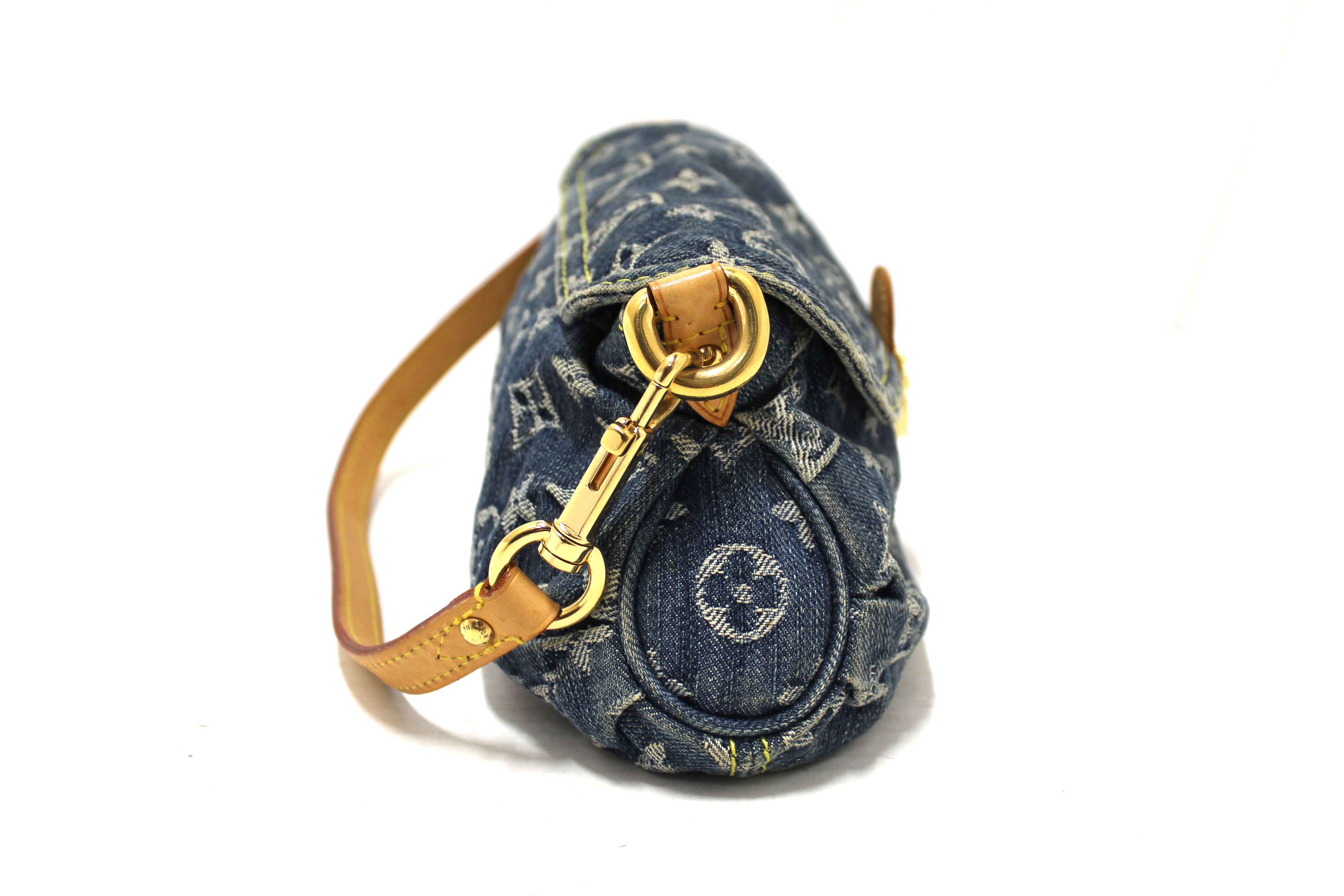 Authentic Louis Vuitton Monogram Blue Denim Mini Pleaty Bag