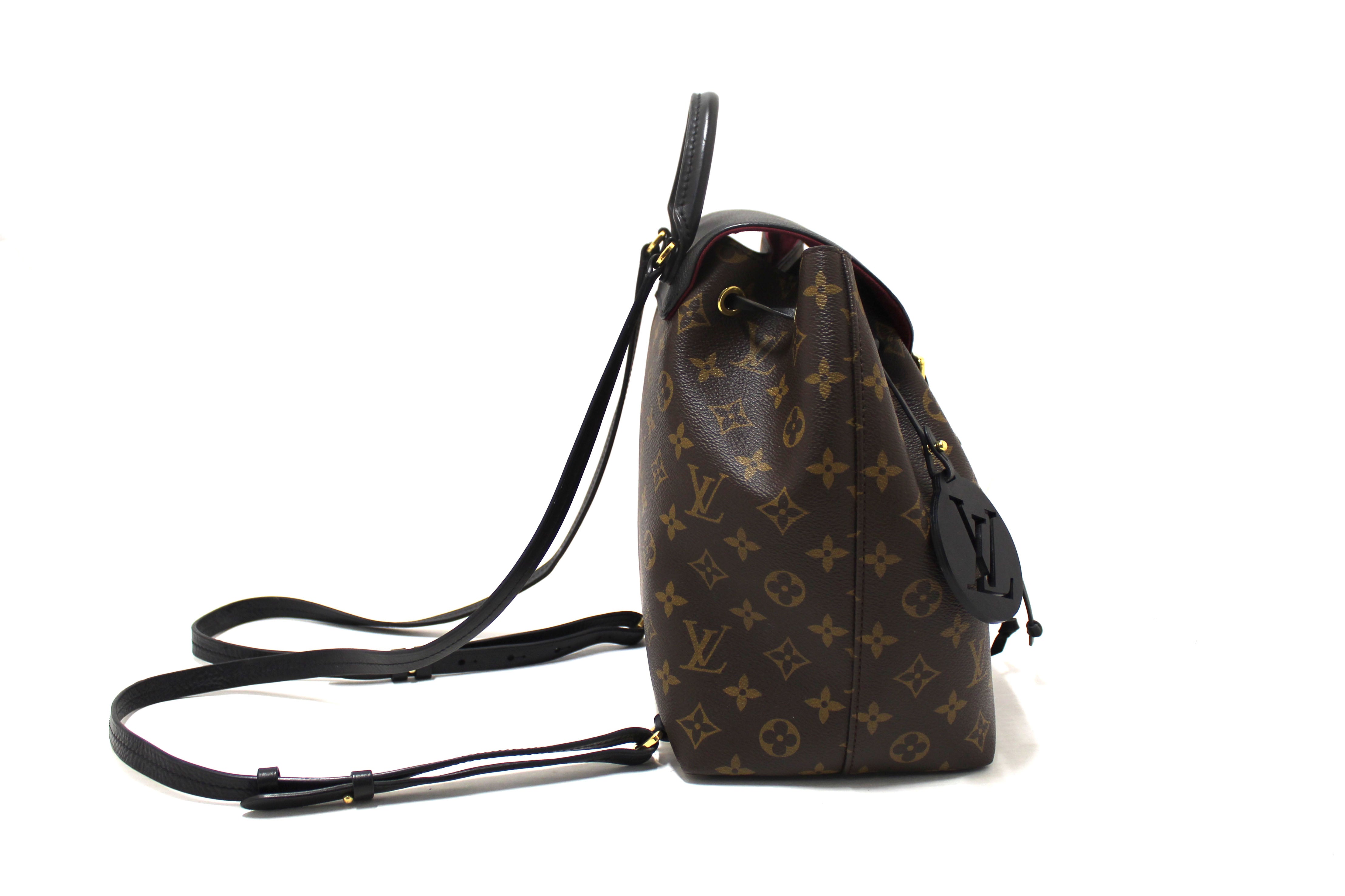 Authentic Louis Vuitton Classic Monogram with Black Leather Montsouris PM Backpack