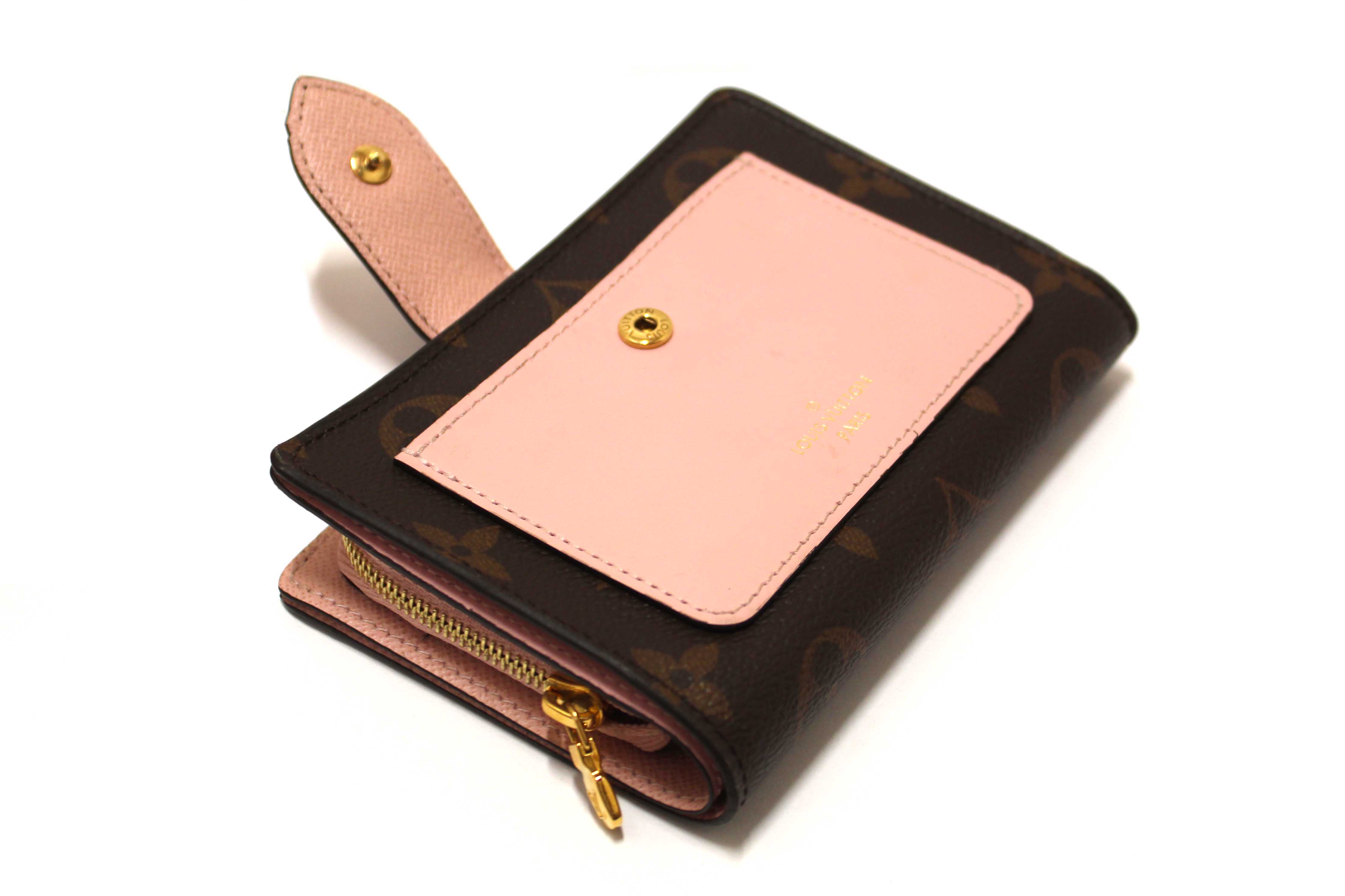 Authentic Louis Vuitton Classic Monogram Canvas with Rose Ballerine Leather Juliette Wallet