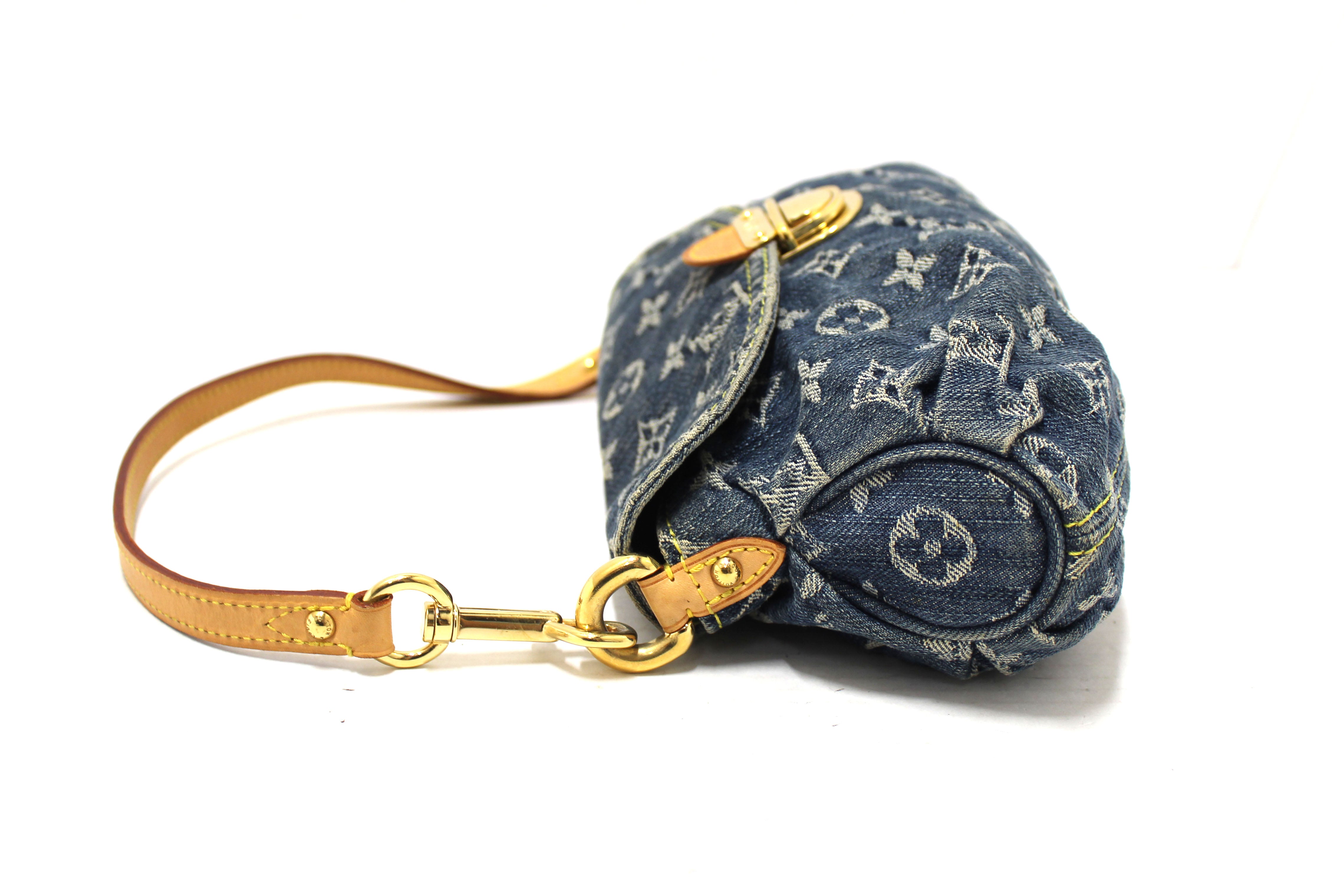 Authentic Louis Vuitton Monogram Blue Denim Mini Pleaty Bag