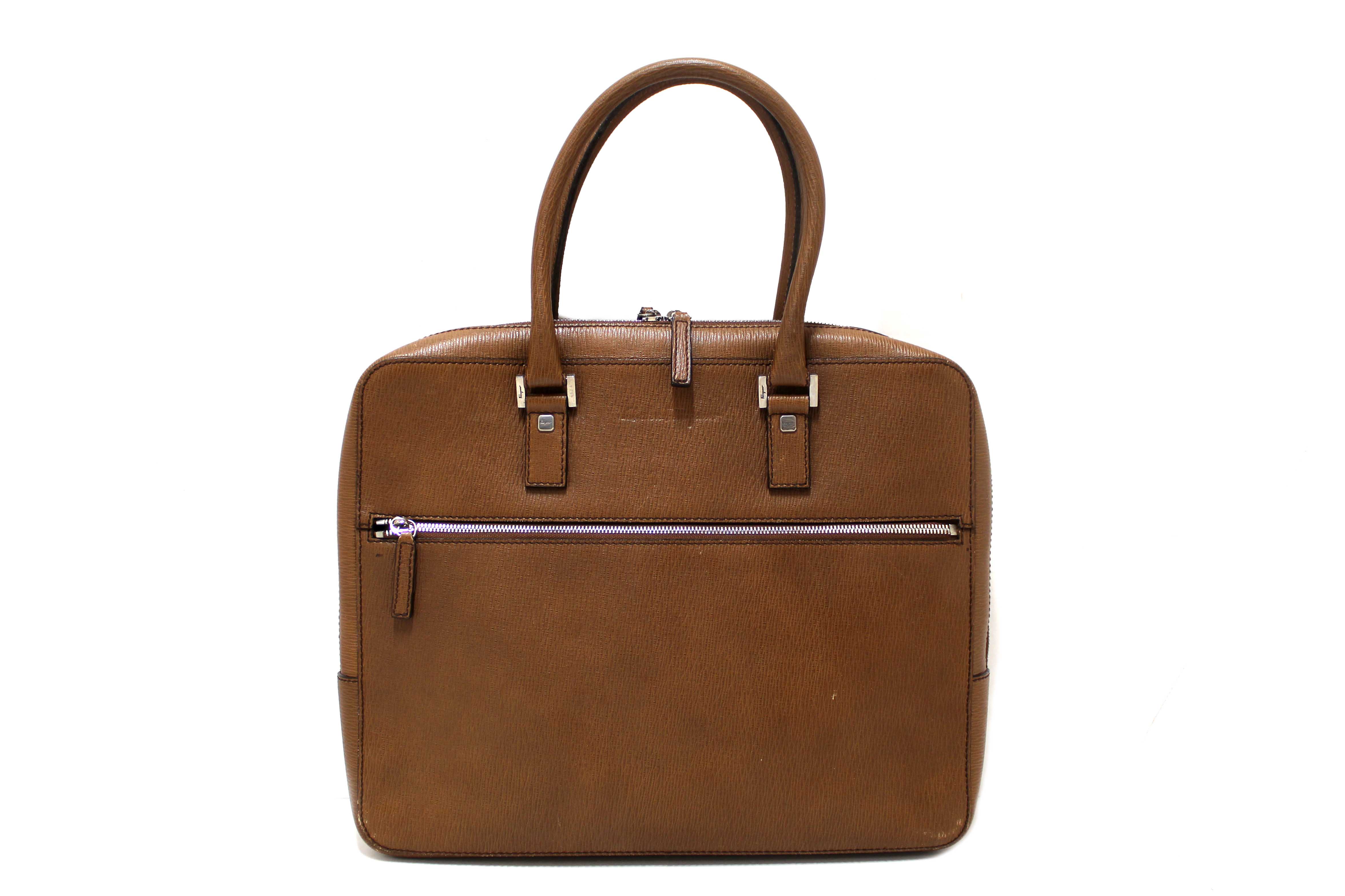 Authentic Salvatore Ferragmo Brown Leather Briefcase Work Bag