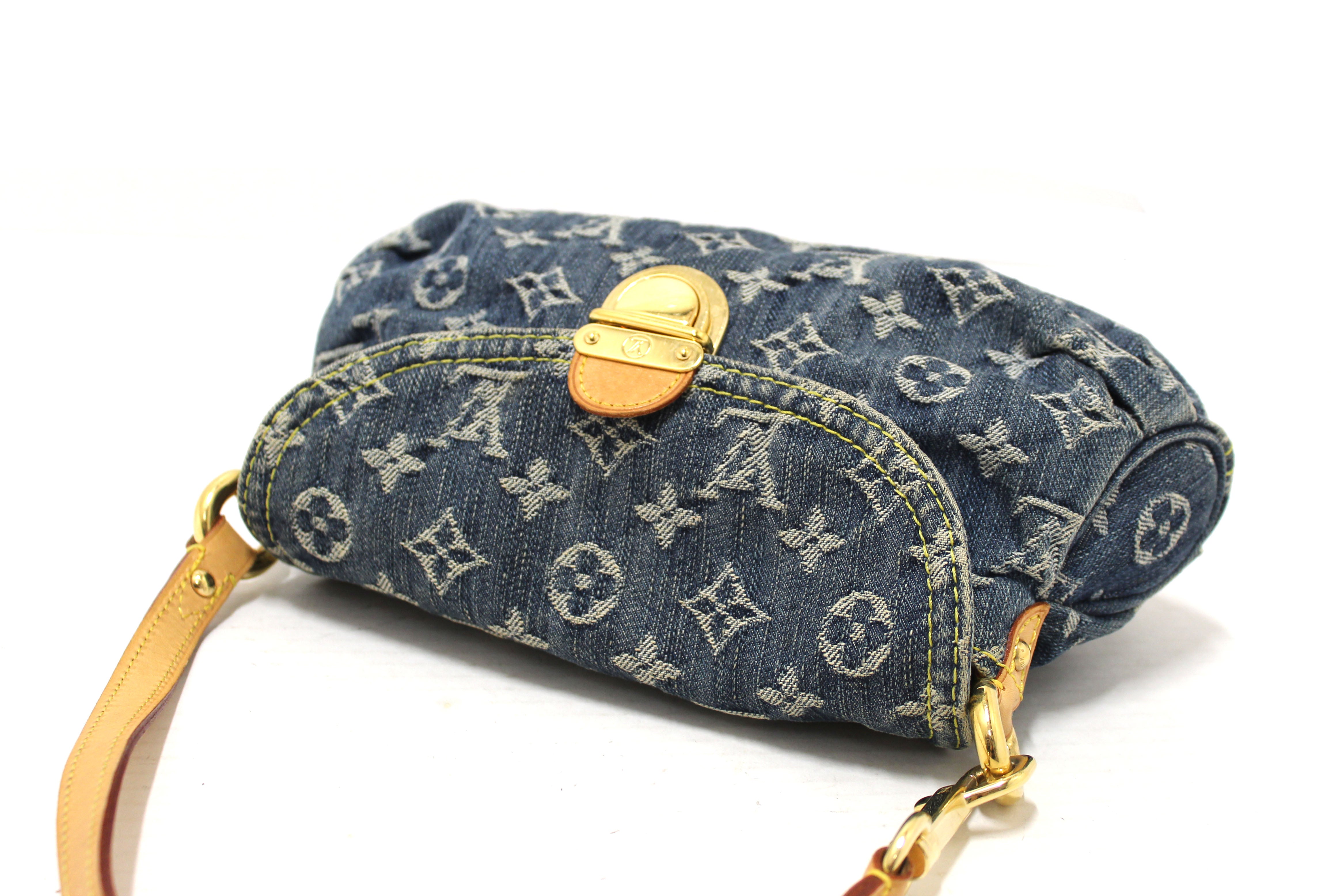 Authentic Louis Vuitton Monogram Blue Denim Mini Pleaty Bag