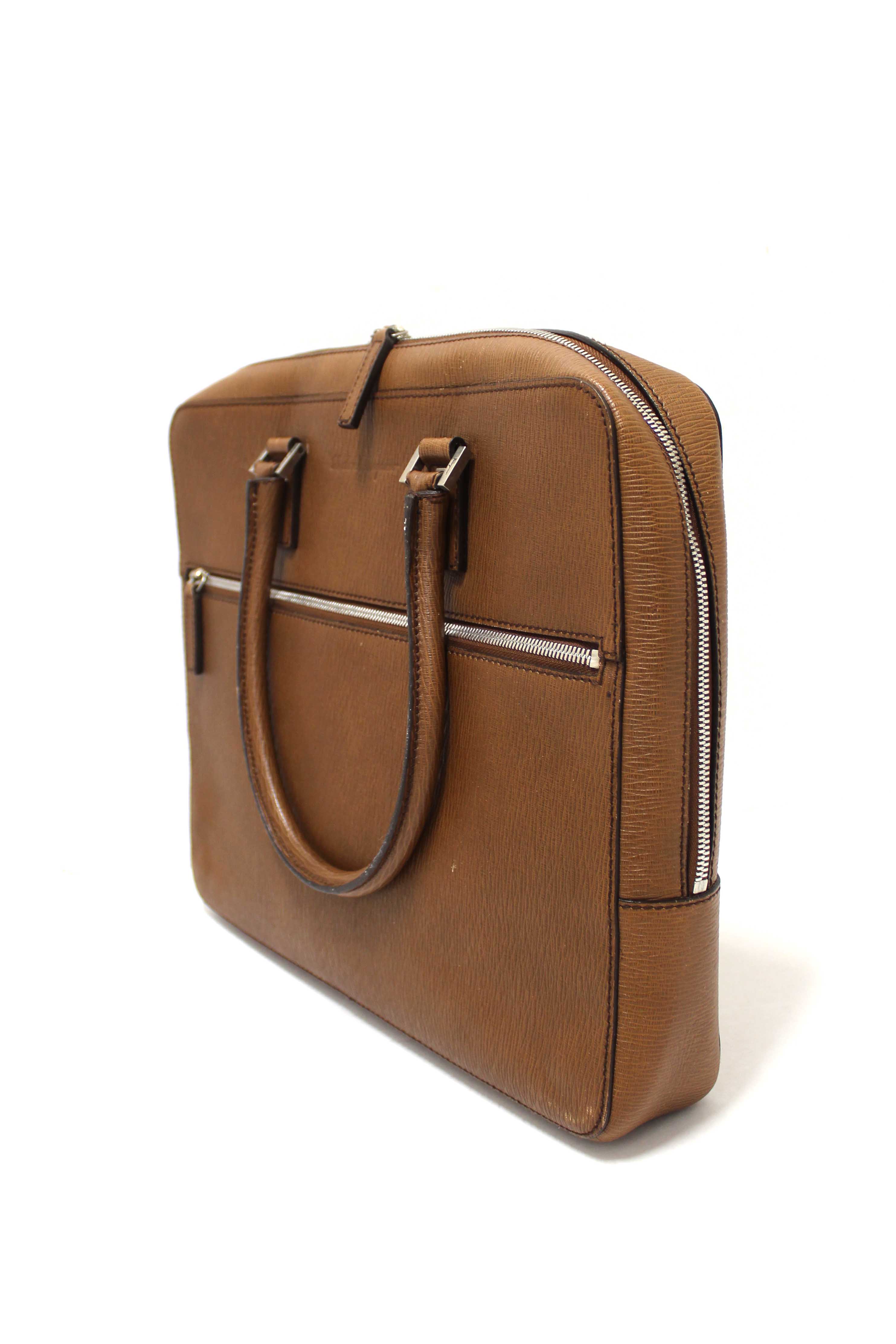 Authentic Salvatore Ferragmo Brown Leather Briefcase Work Bag