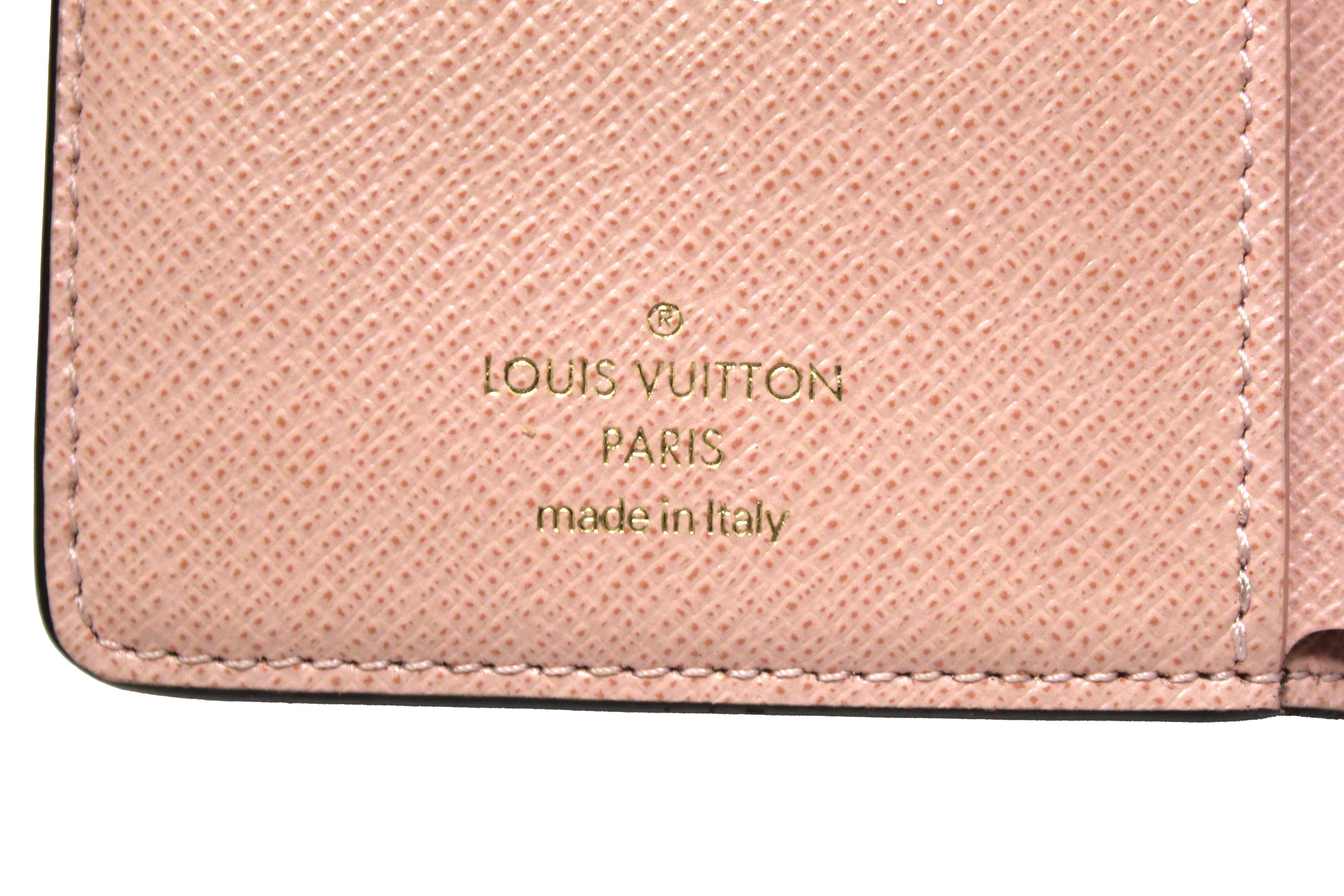 Authentic Louis Vuitton Classic Monogram Canvas with Rose Ballerine Leather Juliette Wallet