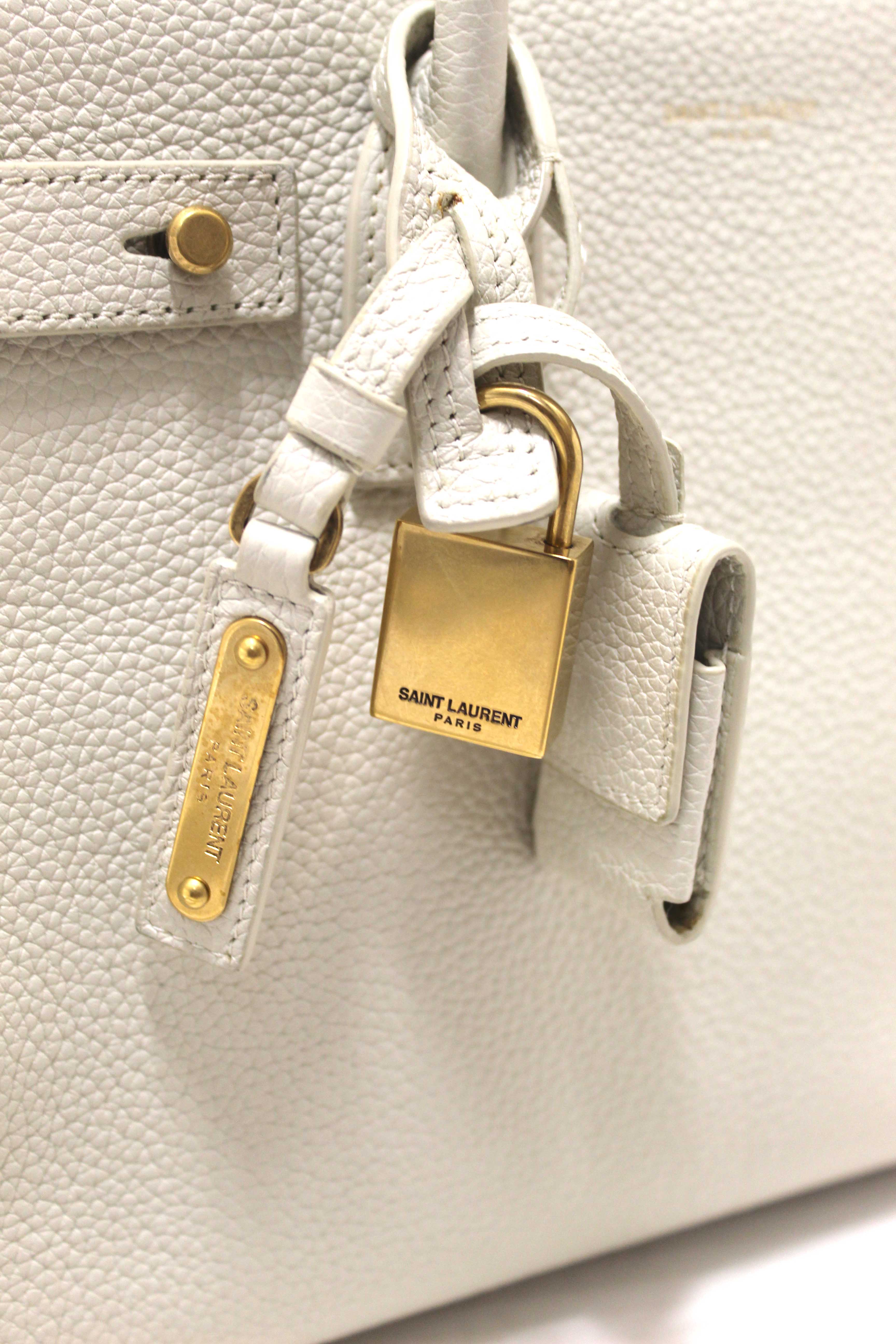 Authentic Yves Saint Laurent YSL White Leather Baby Sac De Jour Tote Handbag