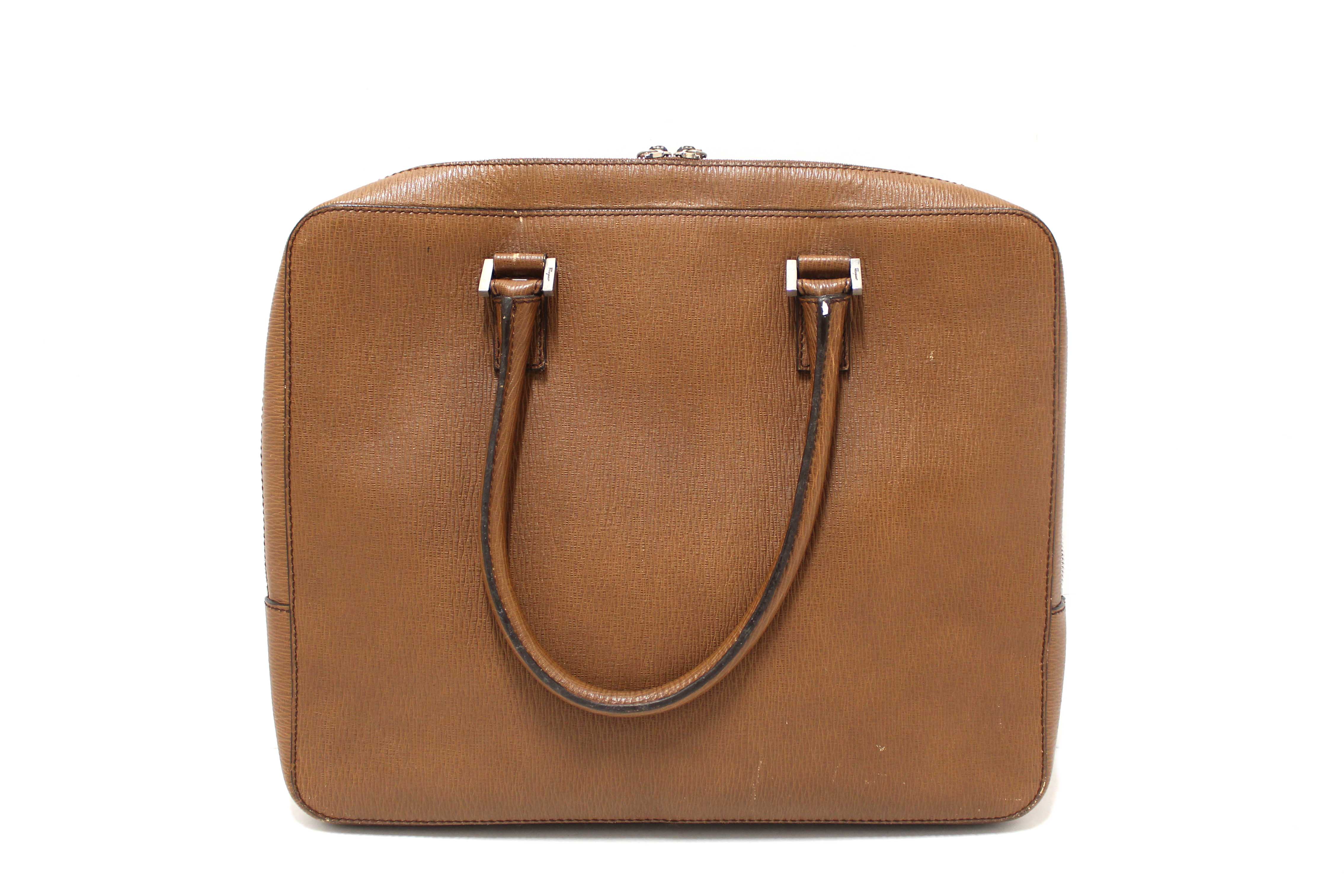 Authentic Salvatore Ferragmo Brown Leather Briefcase Work Bag
