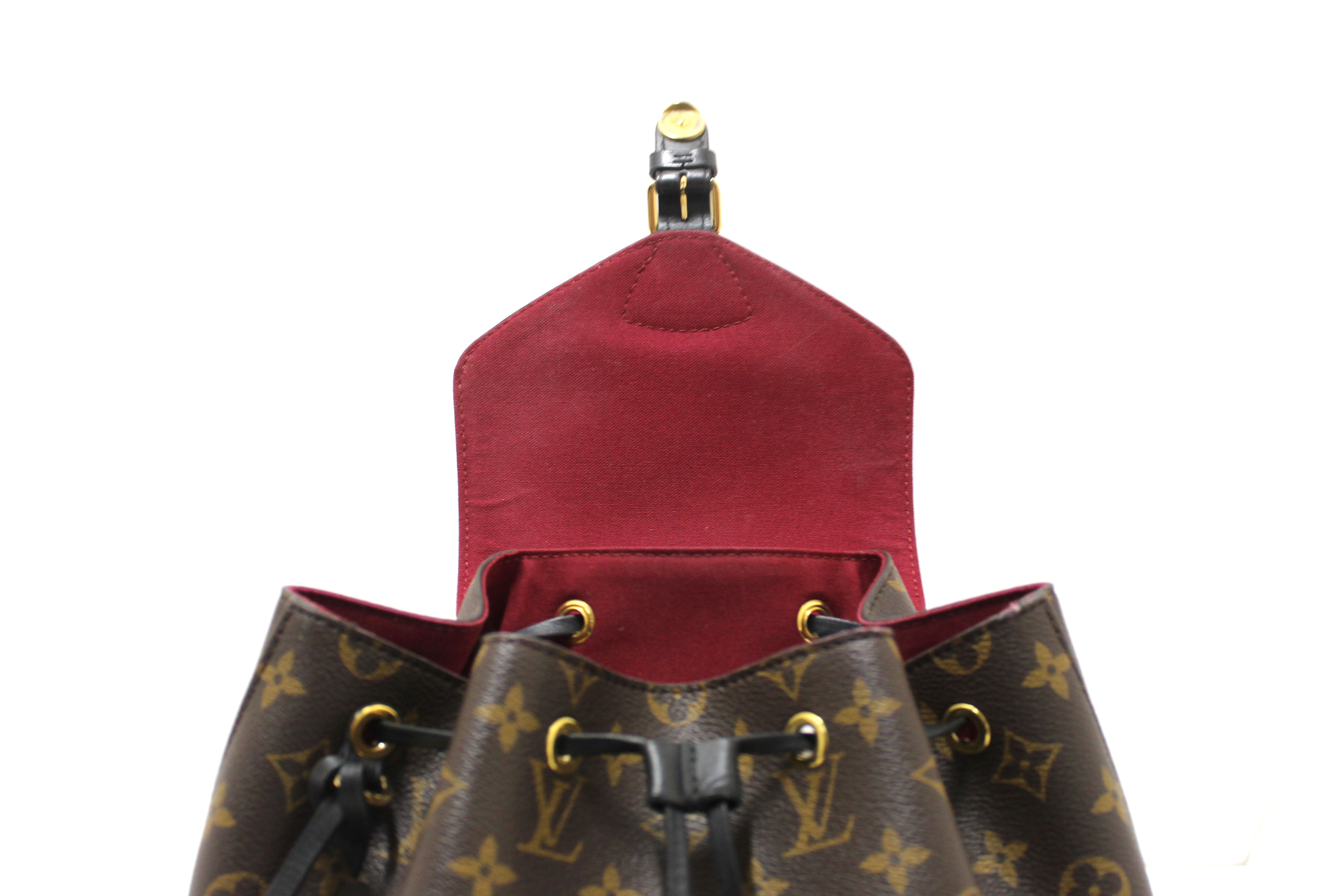 Authentic Louis Vuitton Classic Monogram with Black Leather Montsouris PM Backpack