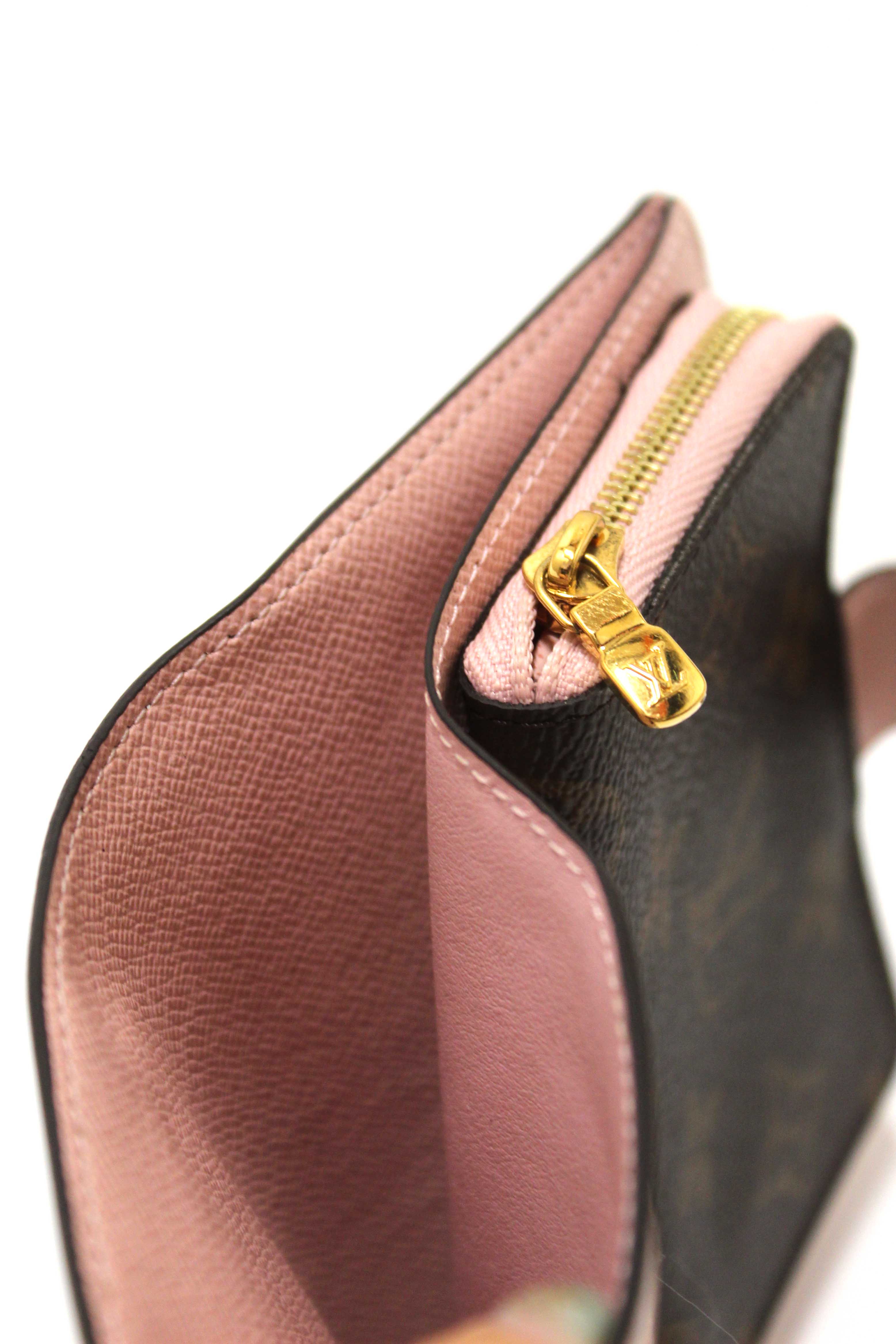 Authentic Louis Vuitton Classic Monogram Canvas with Rose Ballerine Leather Juliette Wallet