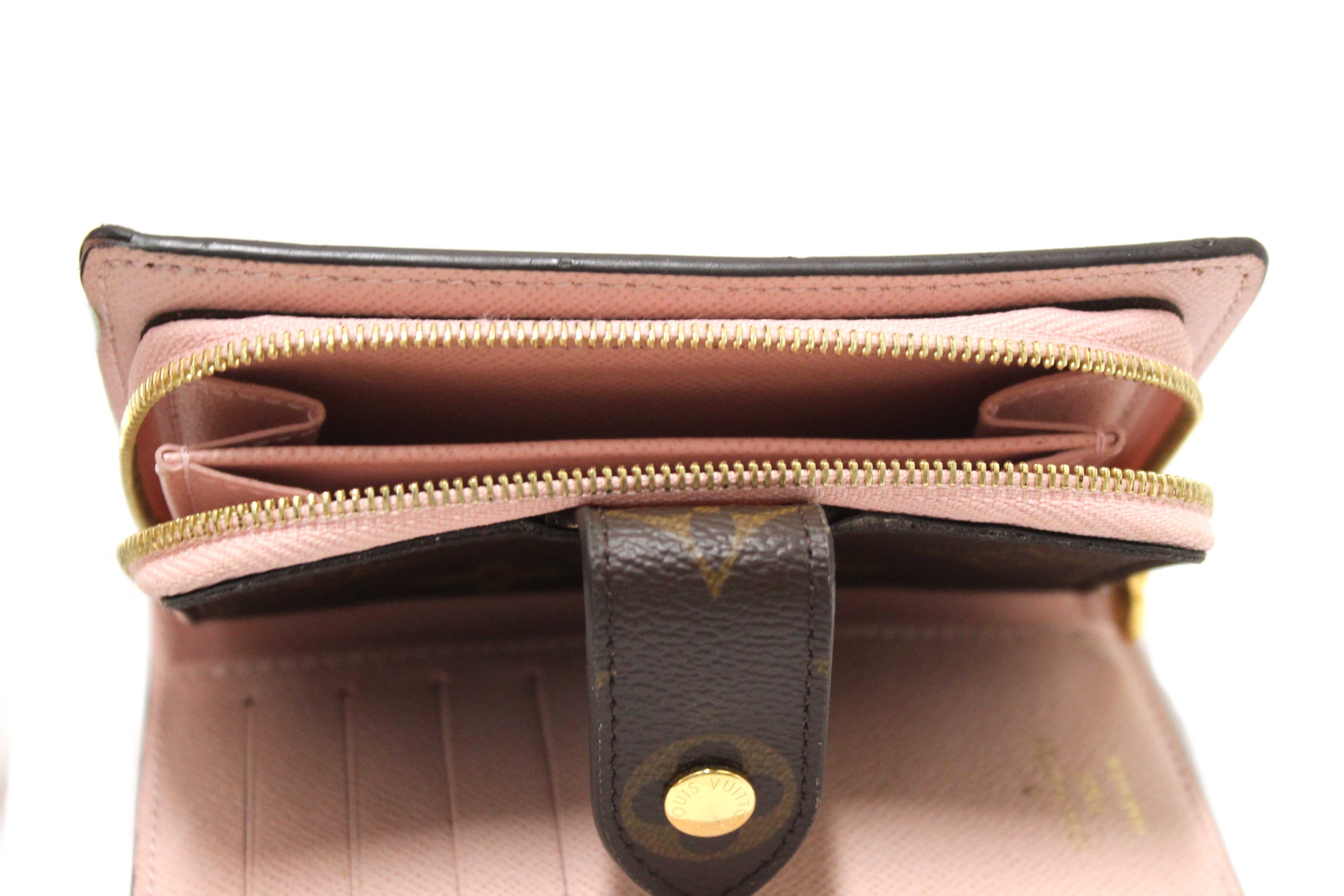 Authentic Louis Vuitton Classic Monogram Canvas with Rose Ballerine Leather Juliette Wallet