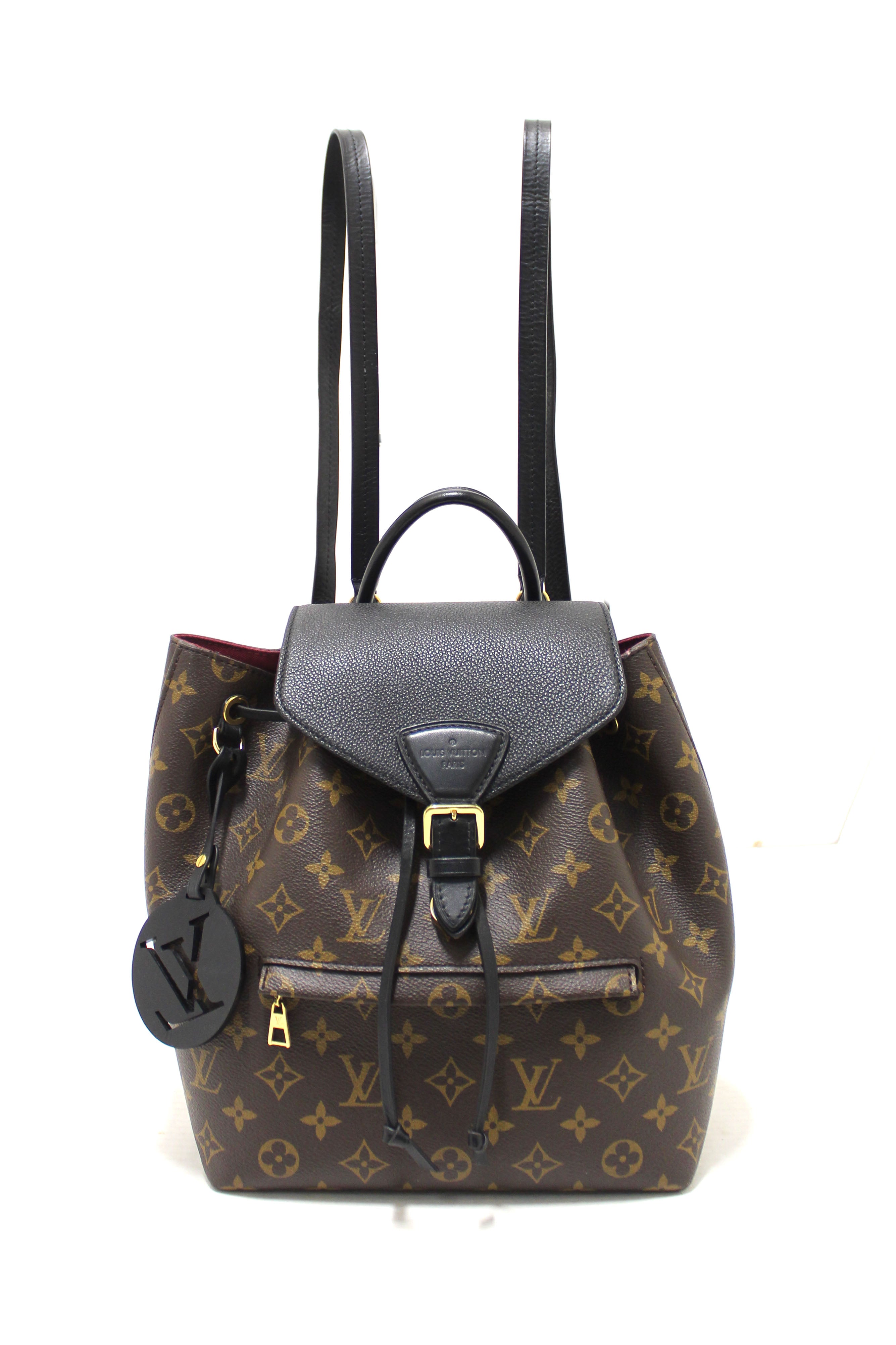 Authentic Louis Vuitton Classic Monogram with Black Leather Montsouris PM Backpack