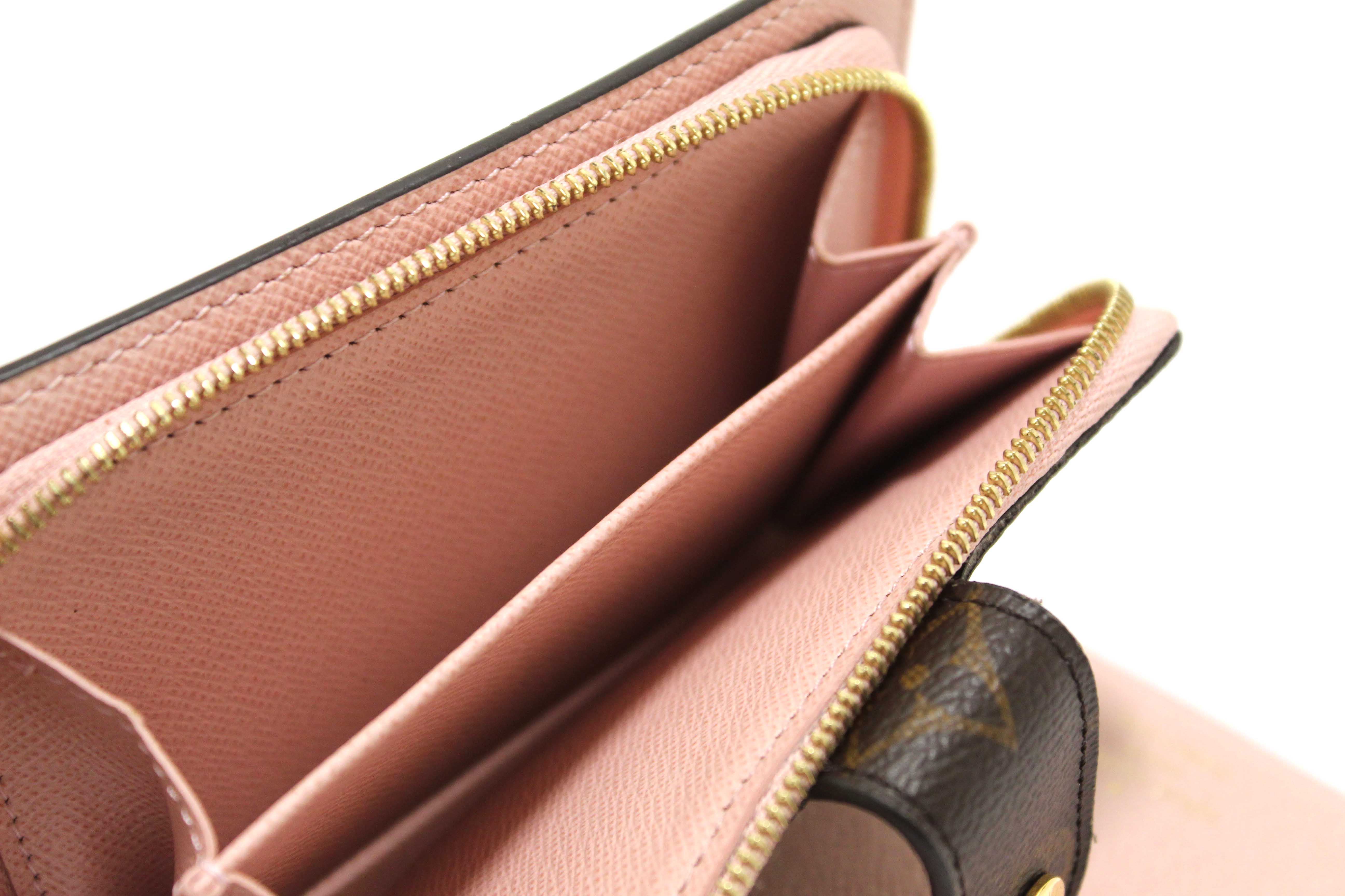 Authentic Louis Vuitton Classic Monogram Canvas with Rose Ballerine Leather Juliette Wallet