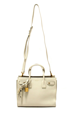 Authentic Yves Saint Laurent YSL White Leather Baby Sac De Jour Tote Handbag