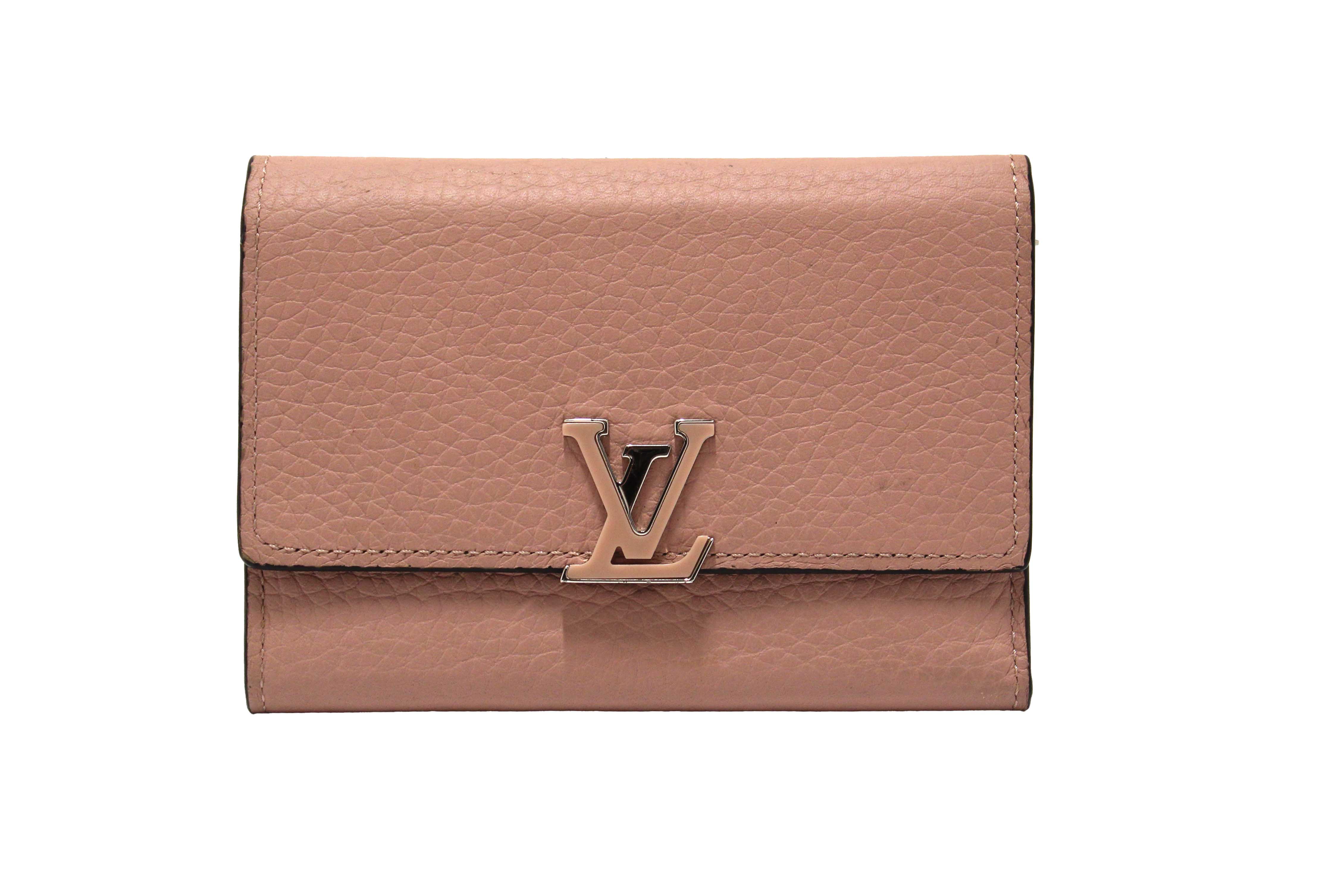 Authentic Louis Vuitton Magnolia Pink Taurillon Leather Capucines Compact Wallet