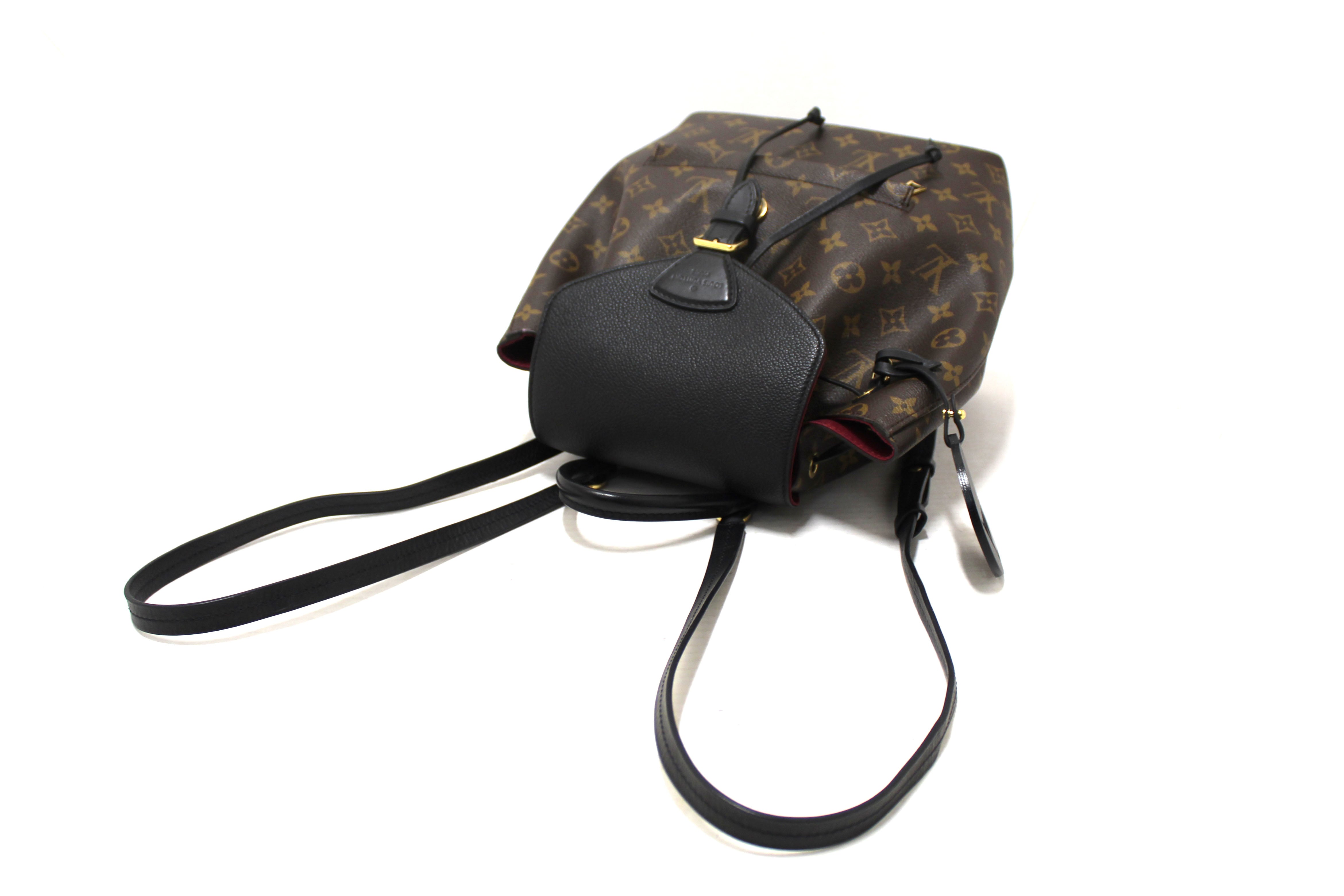 Authentic Louis Vuitton Classic Monogram with Black Leather Montsouris PM Backpack