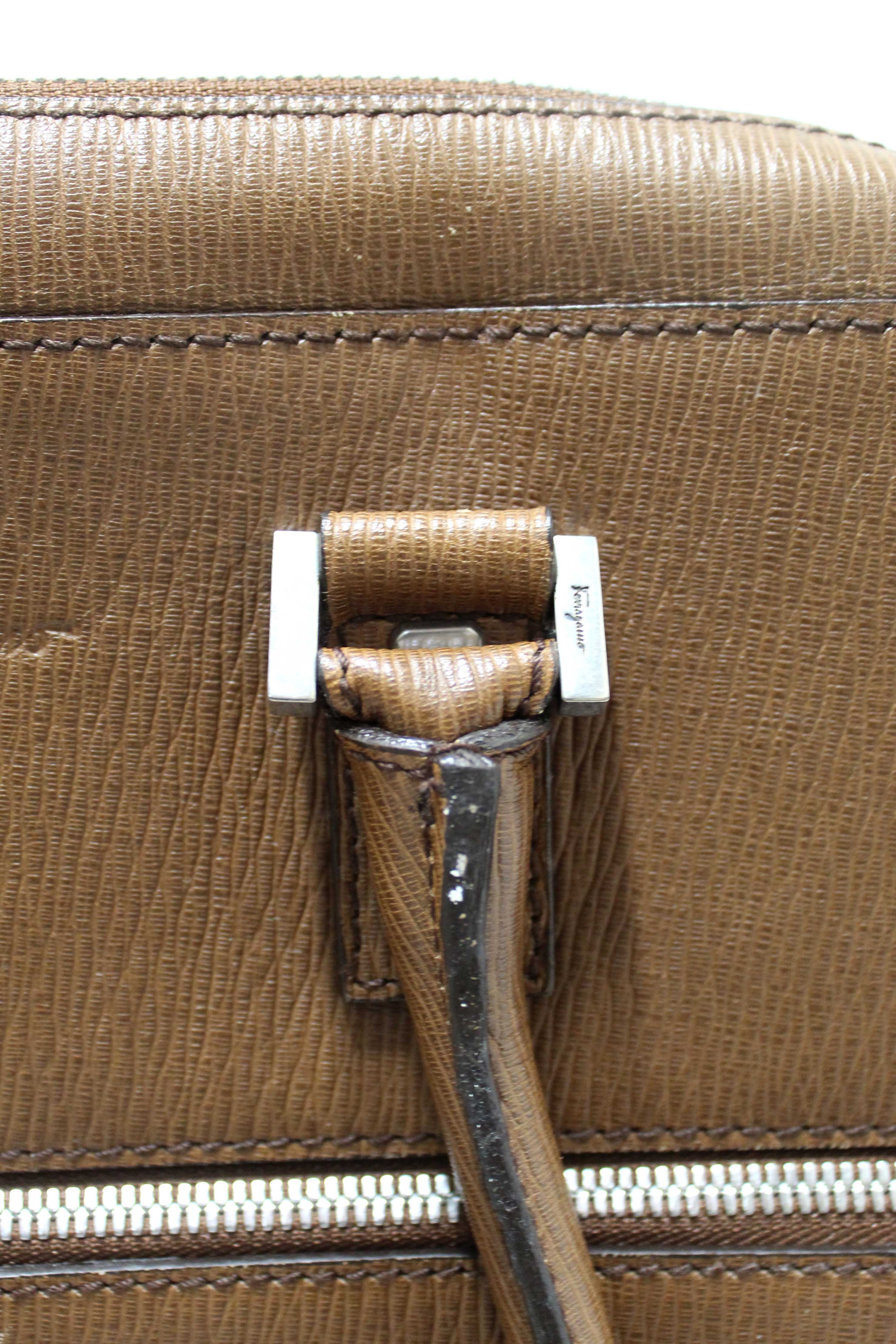 Authentic Salvatore Ferragmo Brown Leather Briefcase Work Bag