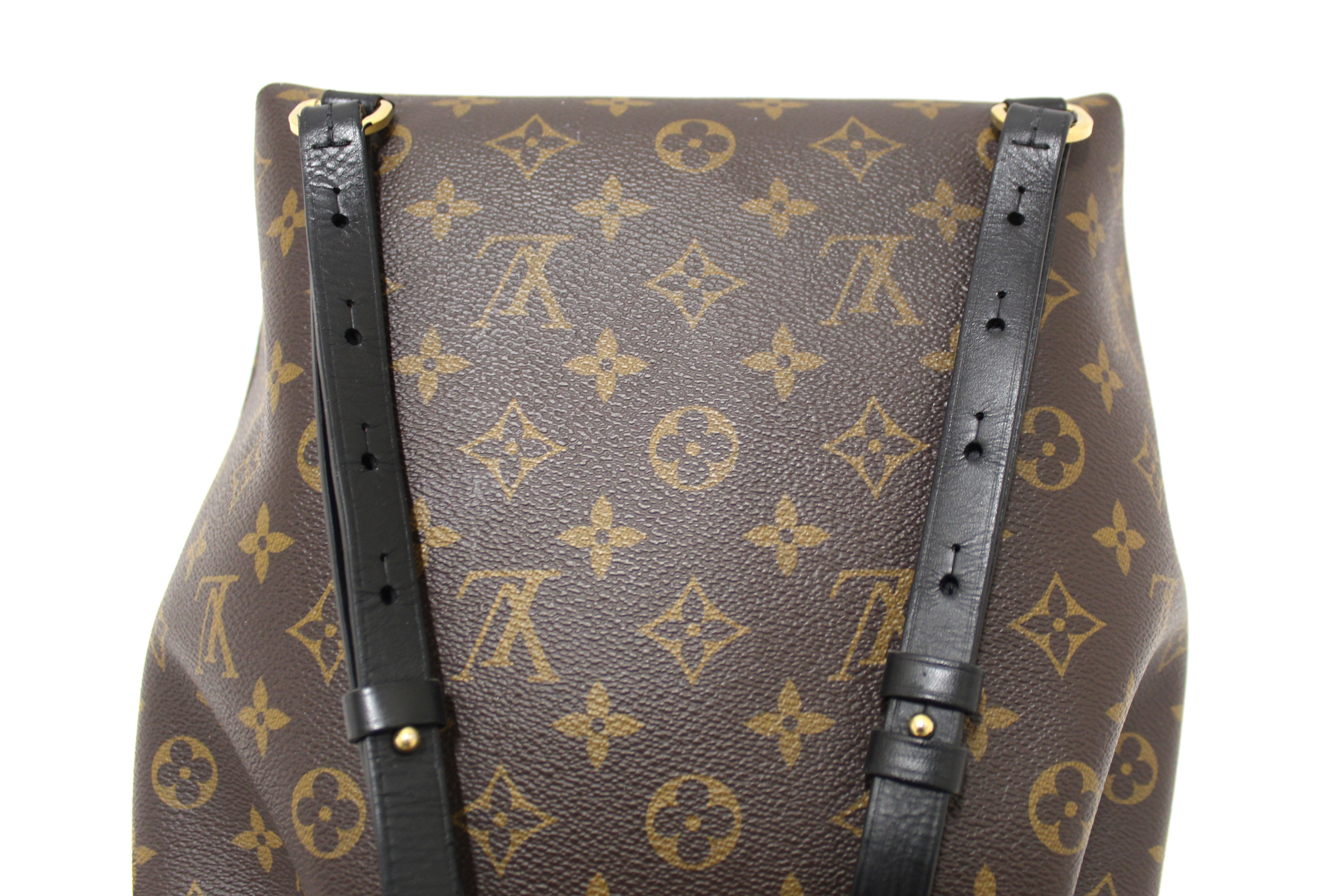 Authentic Louis Vuitton Classic Monogram with Black Leather Montsouris PM Backpack
