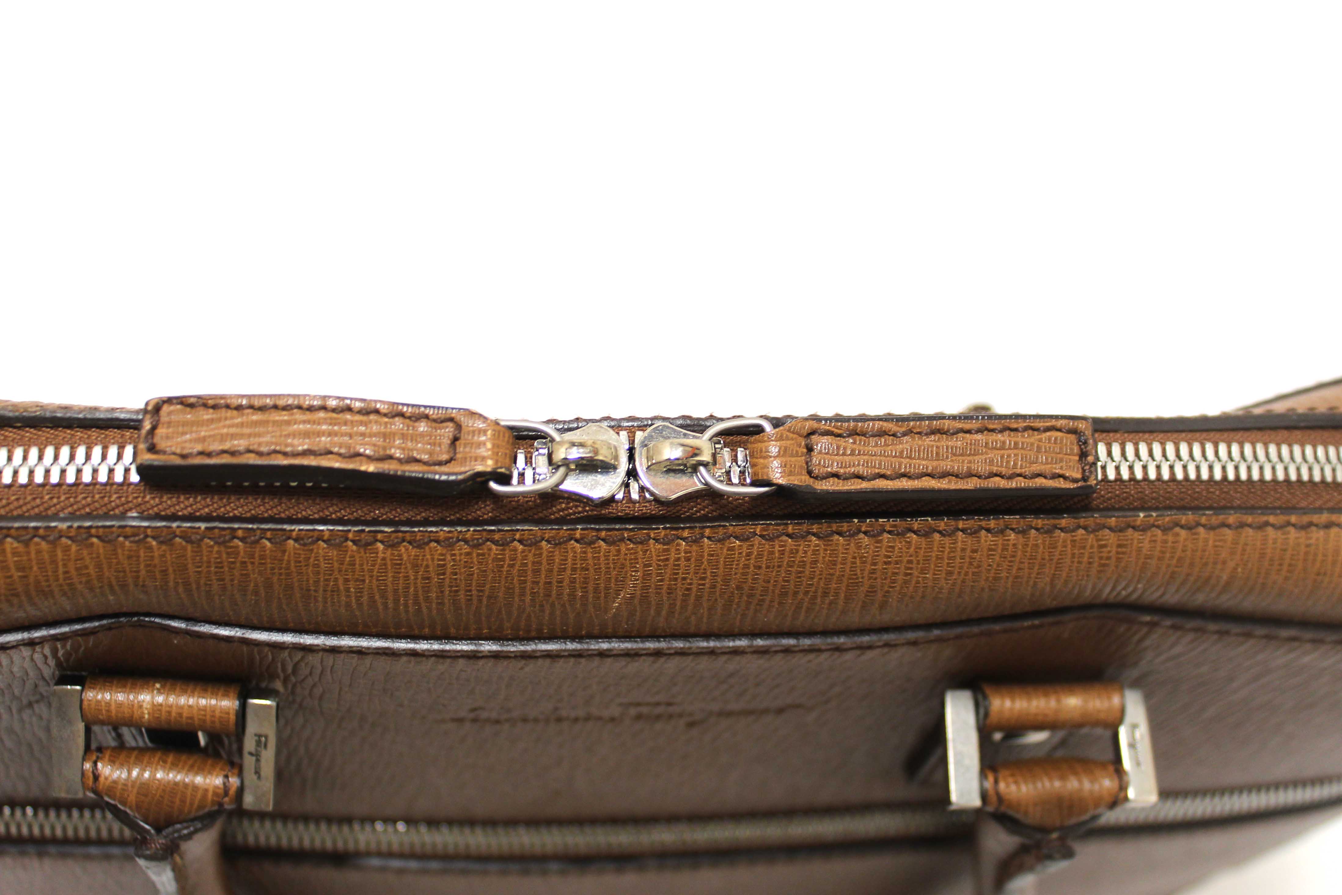 Authentic Salvatore Ferragmo Brown Leather Briefcase Work Bag