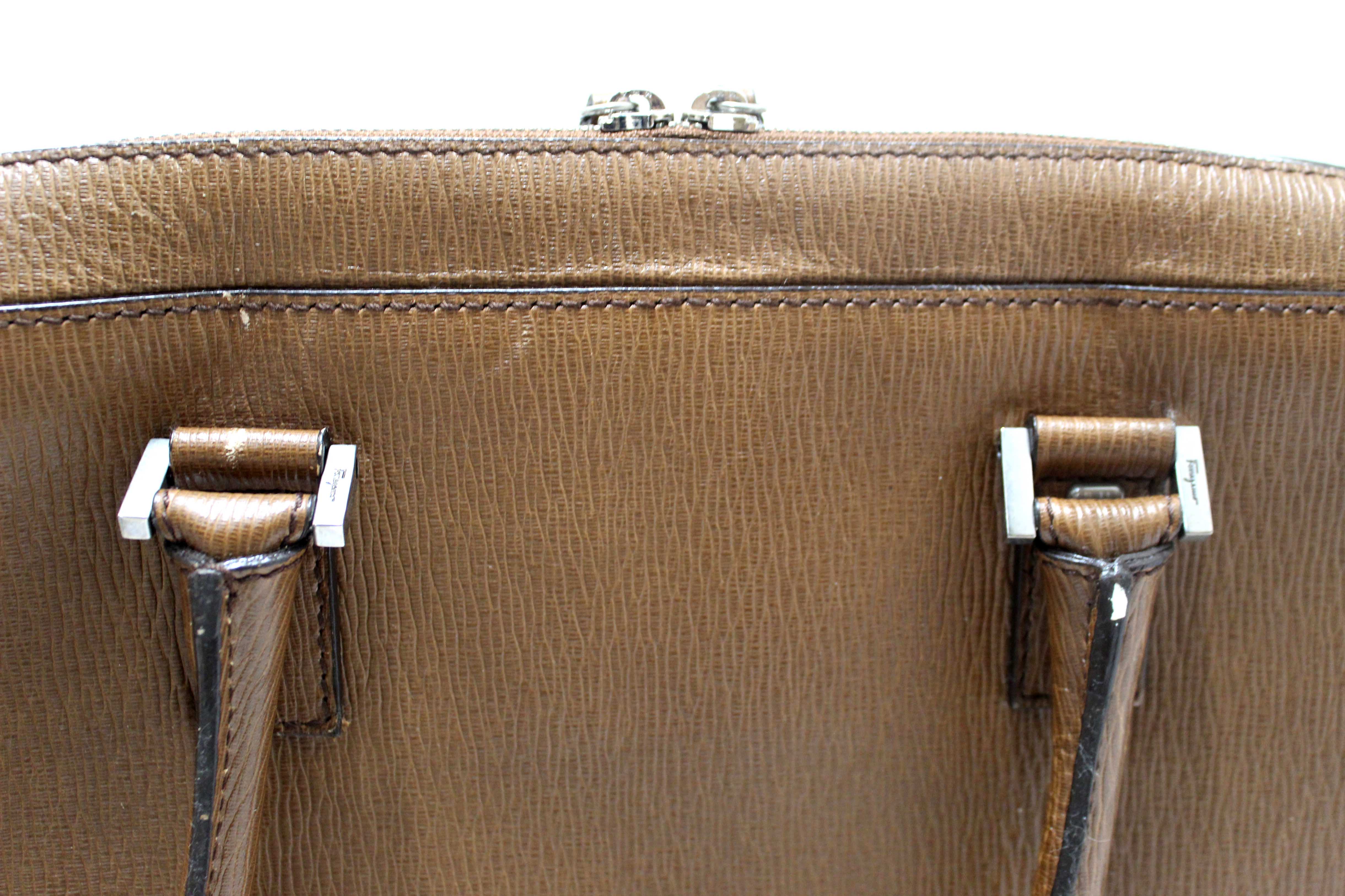 Authentic Salvatore Ferragmo Brown Leather Briefcase Work Bag