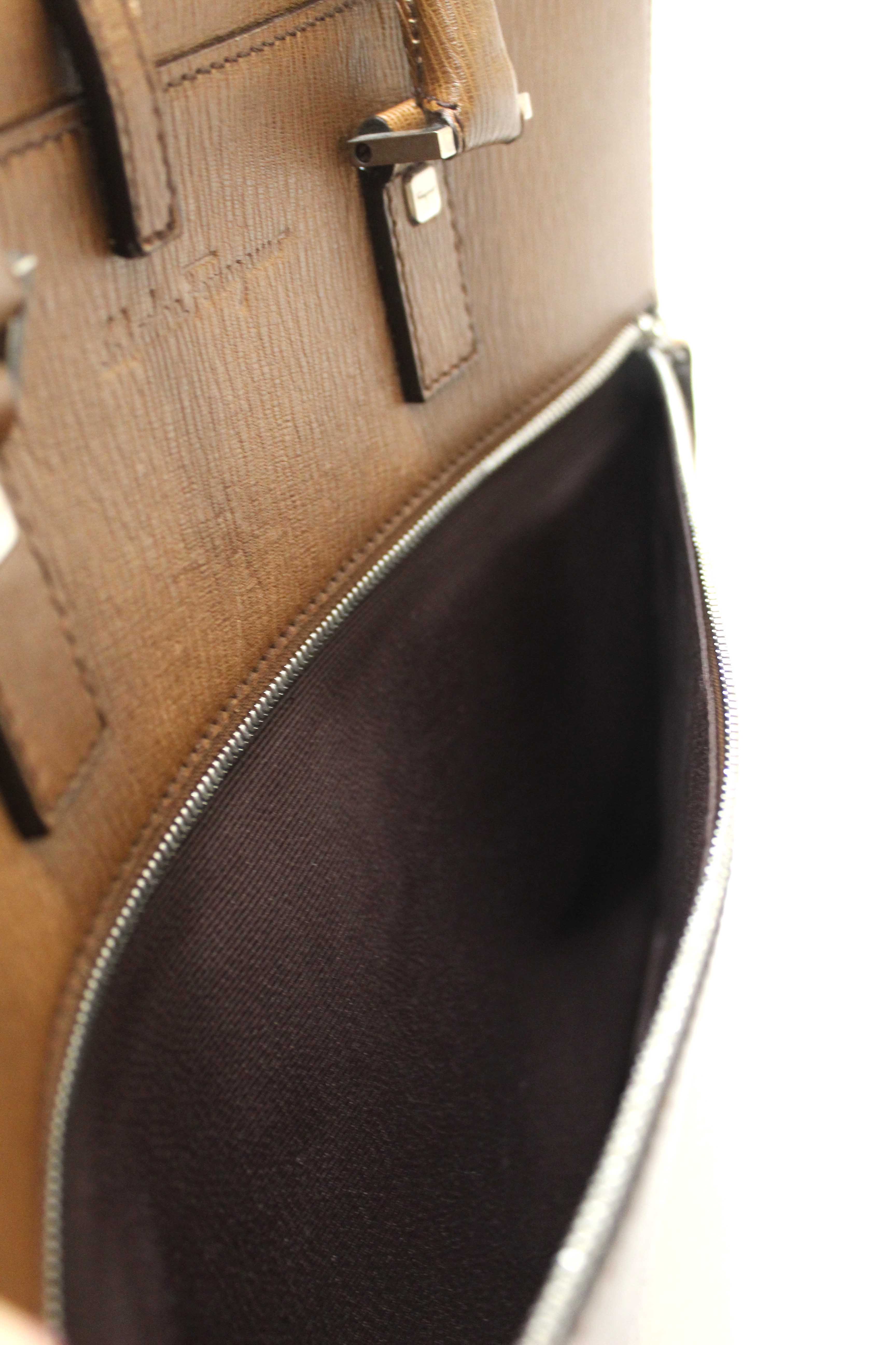 Authentic Salvatore Ferragmo Brown Leather Briefcase Work Bag