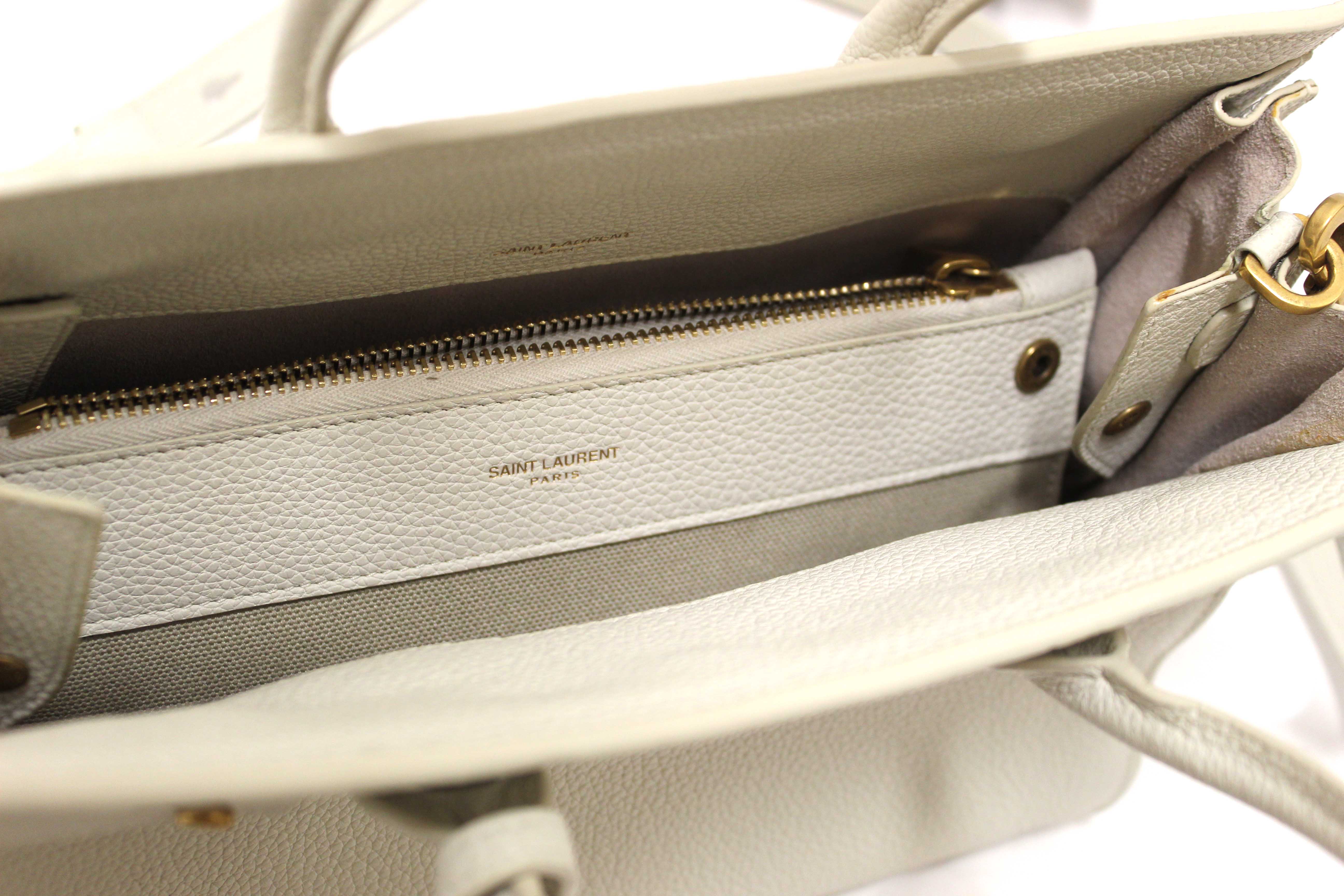 Authentic Yves Saint Laurent YSL White Leather Baby Sac De Jour Tote Handbag