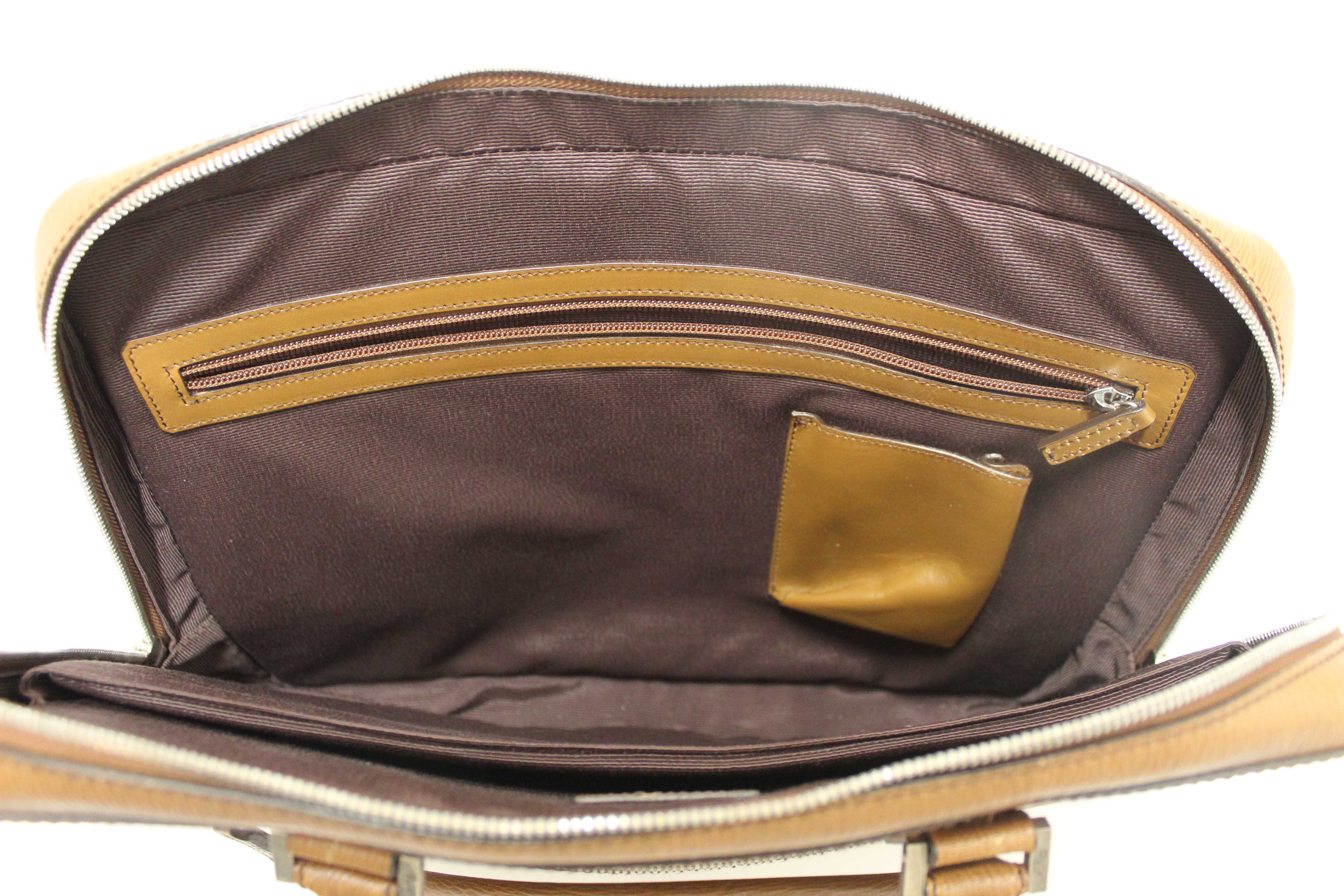 Authentic Salvatore Ferragmo Brown Leather Briefcase Work Bag